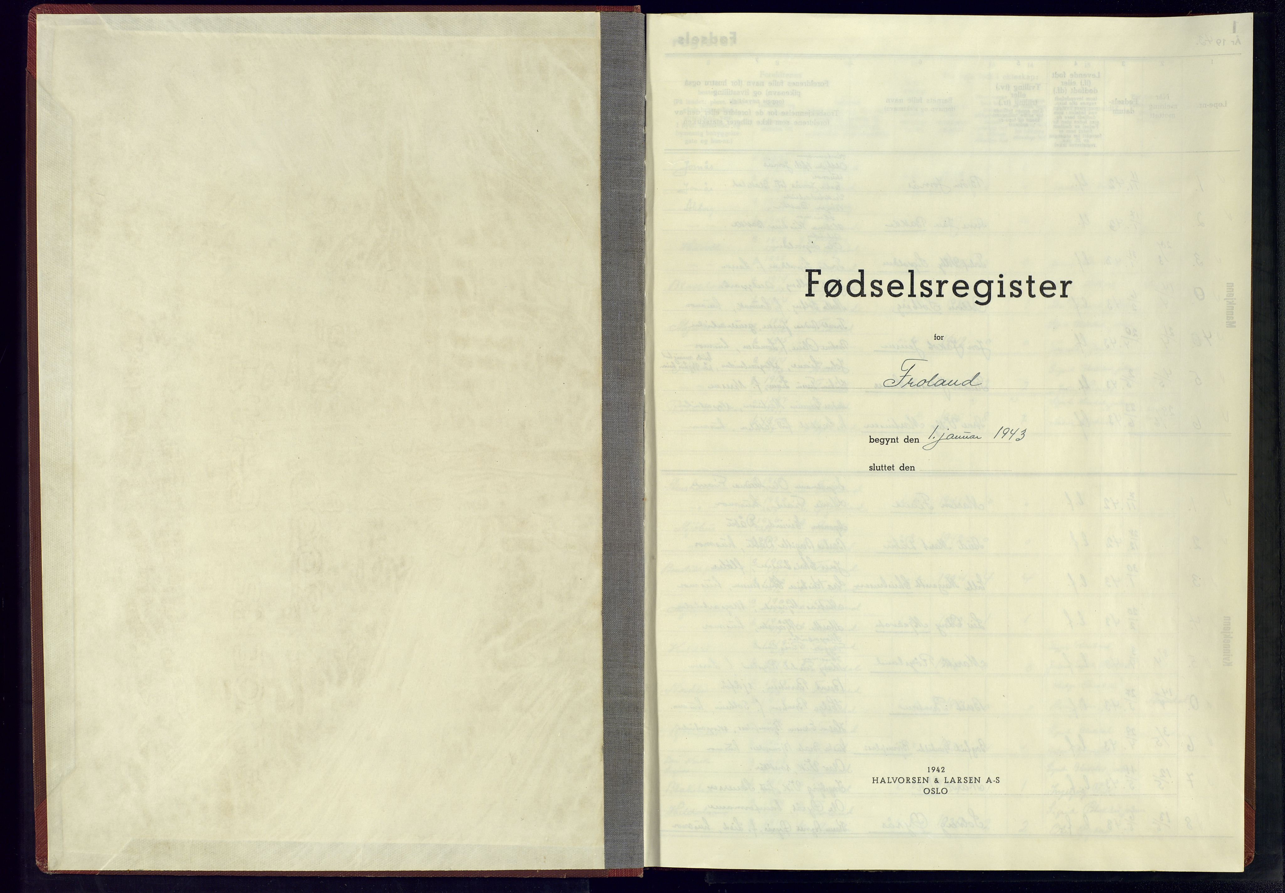 Froland sokneprestkontor, SAK/1111-0013/J/Jb/L0001: Fødselsregister nr. A-VI-1, 1943-1945