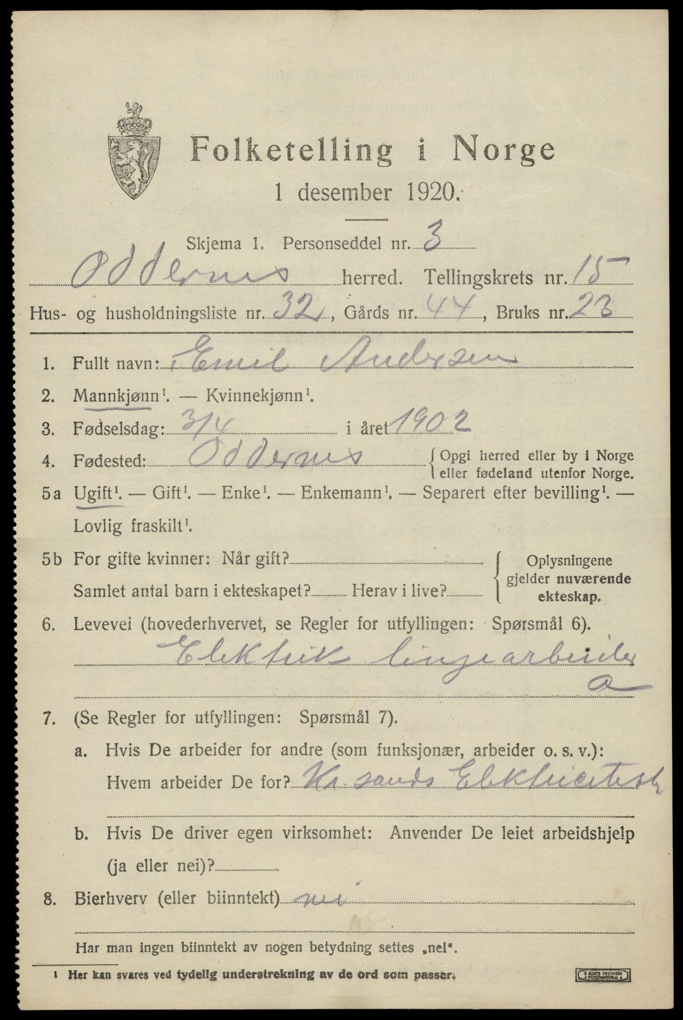 SAK, Folketelling 1920 for 1012 Oddernes herred, 1920, s. 10345