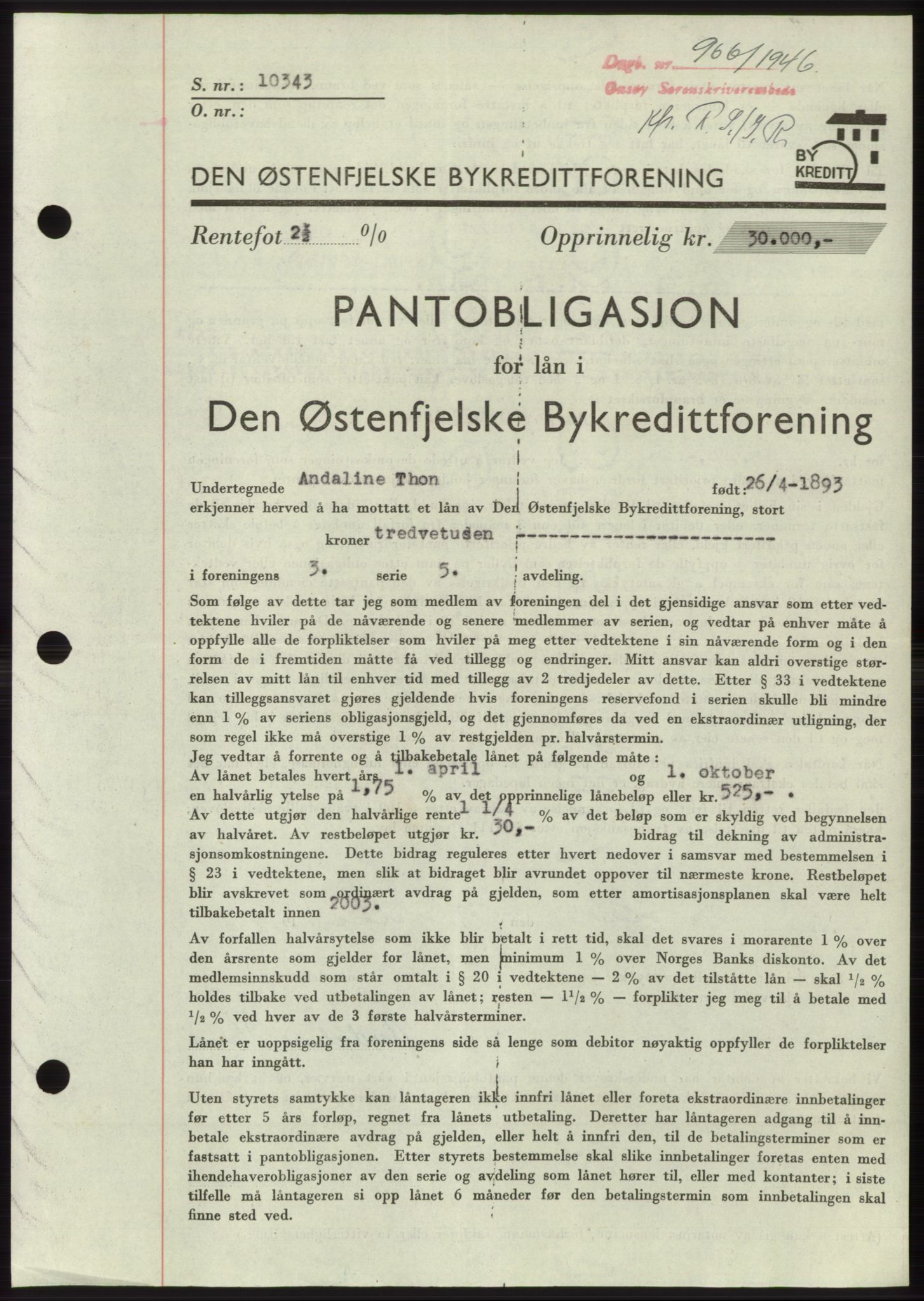 Onsøy sorenskriveri, SAO/A-10474/G/Ga/Gac/L0005: Pantebok nr. B 9-5, 1946-1947, Dagboknr: 966/1946