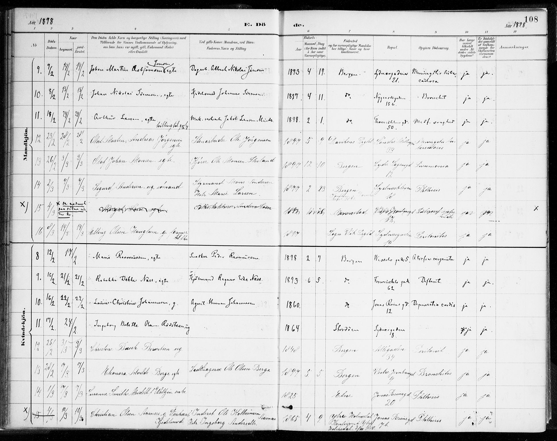 Johanneskirken sokneprestembete, AV/SAB-A-76001/H/Haa/L0019: Ministerialbok nr. E 1, 1885-1915, s. 108