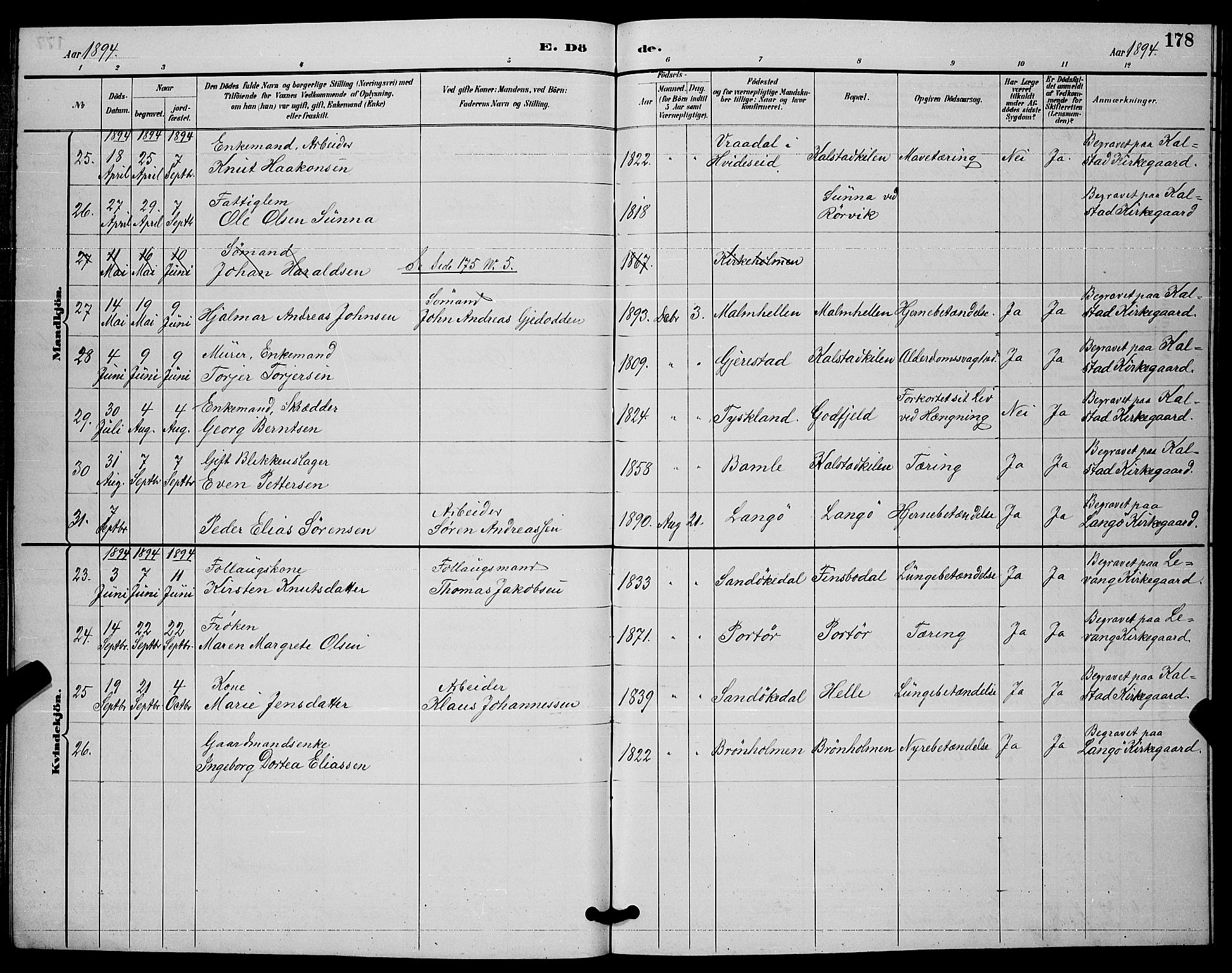 Skåtøy kirkebøker, AV/SAKO-A-304/G/Ga/L0003: Klokkerbok nr. I 3, 1884-1898, s. 178
