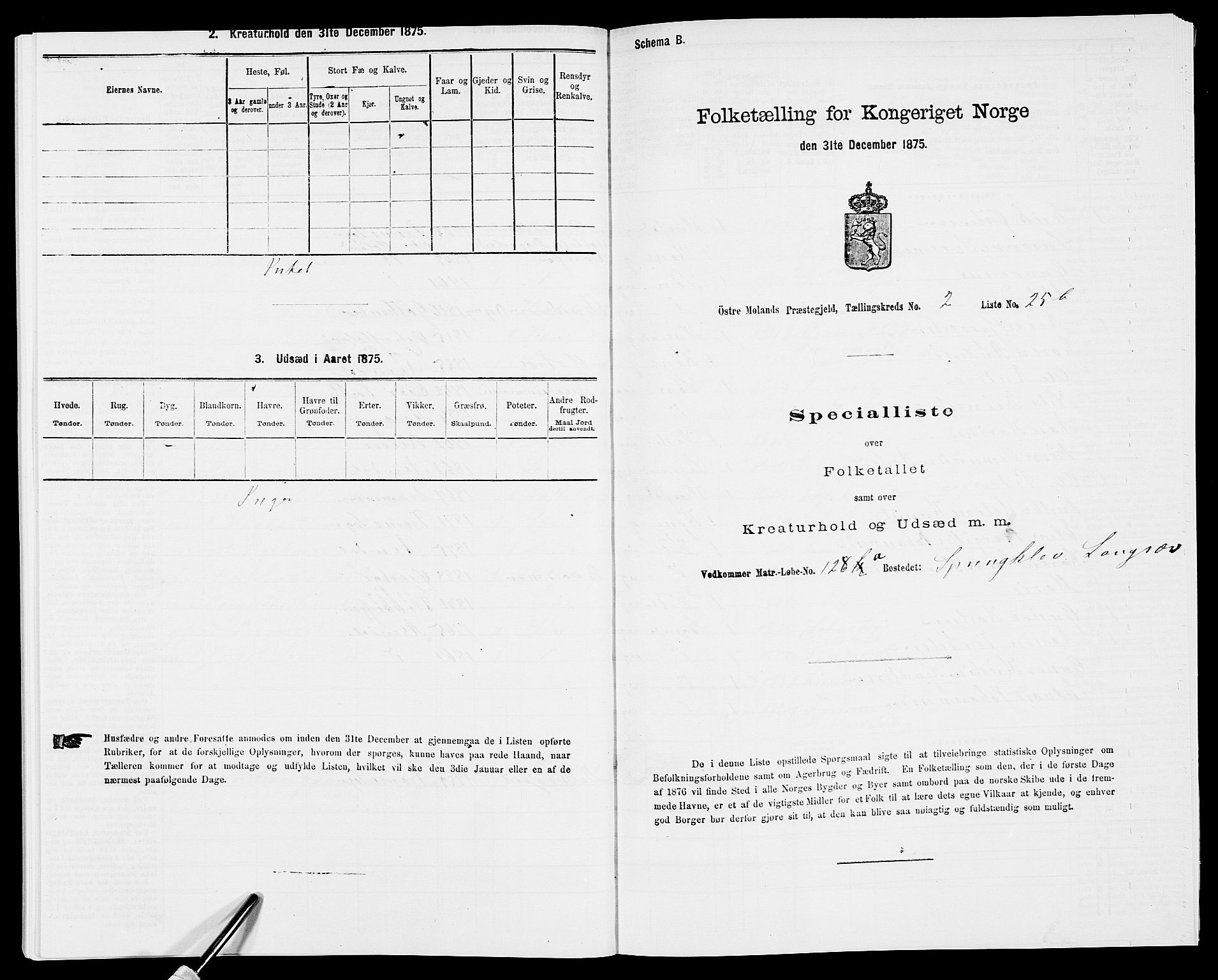 SAK, Folketelling 1875 for 0918P Austre Moland prestegjeld, 1875, s. 511