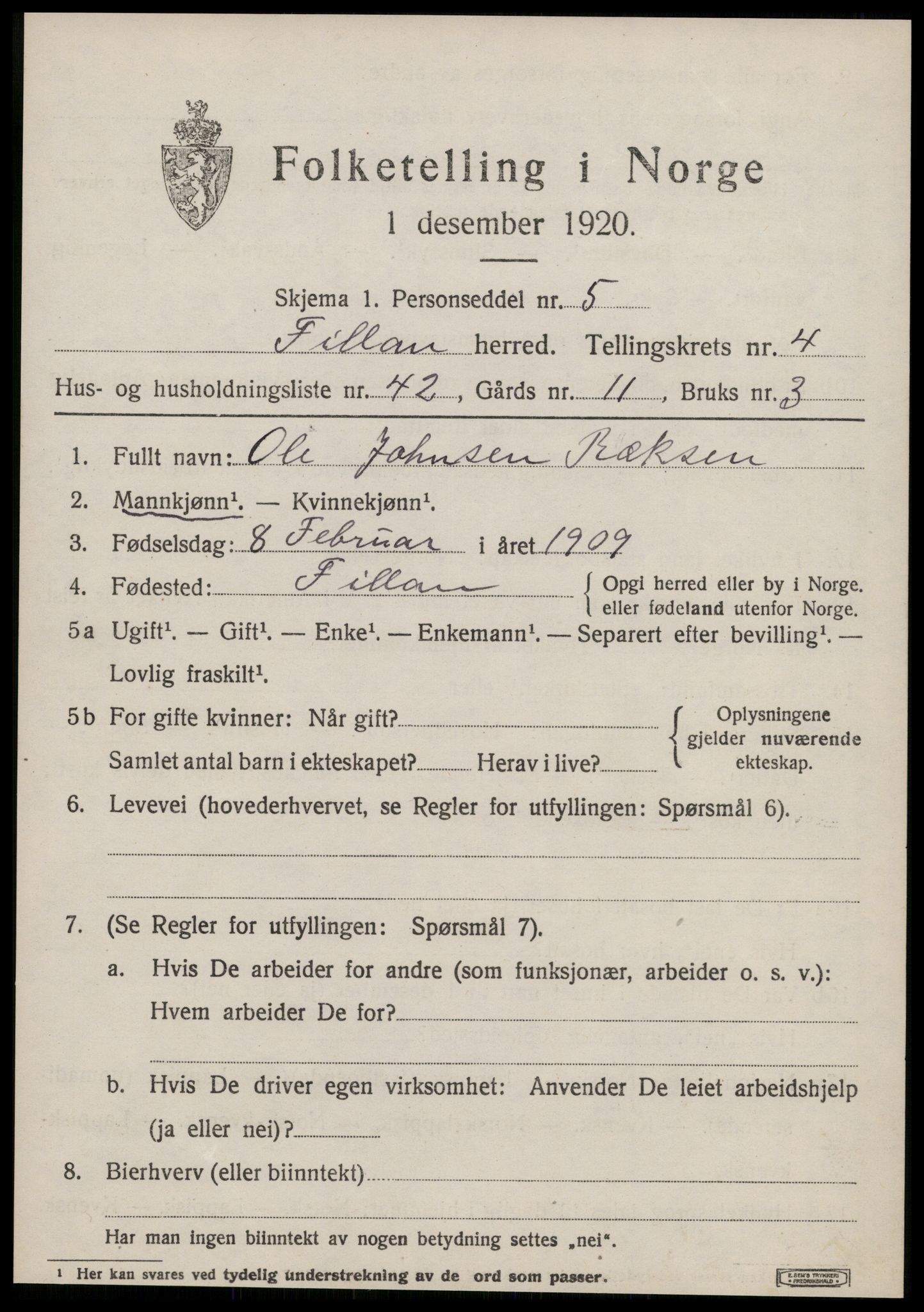 SAT, Folketelling 1920 for 1616 Fillan herred, 1920, s. 2304