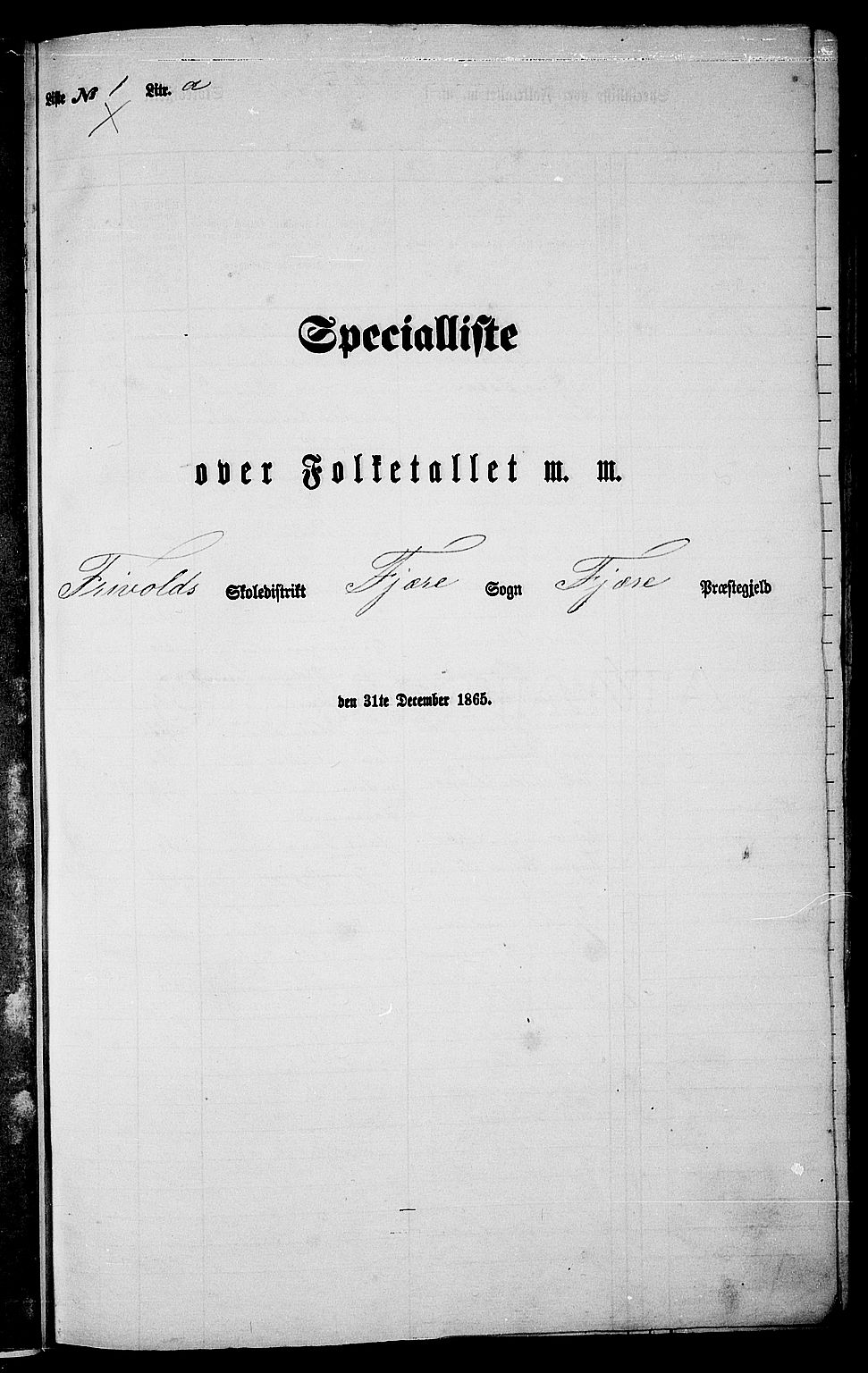 RA, Folketelling 1865 for 0923L Fjære prestegjeld, Fjære sokn, 1865, s. 13