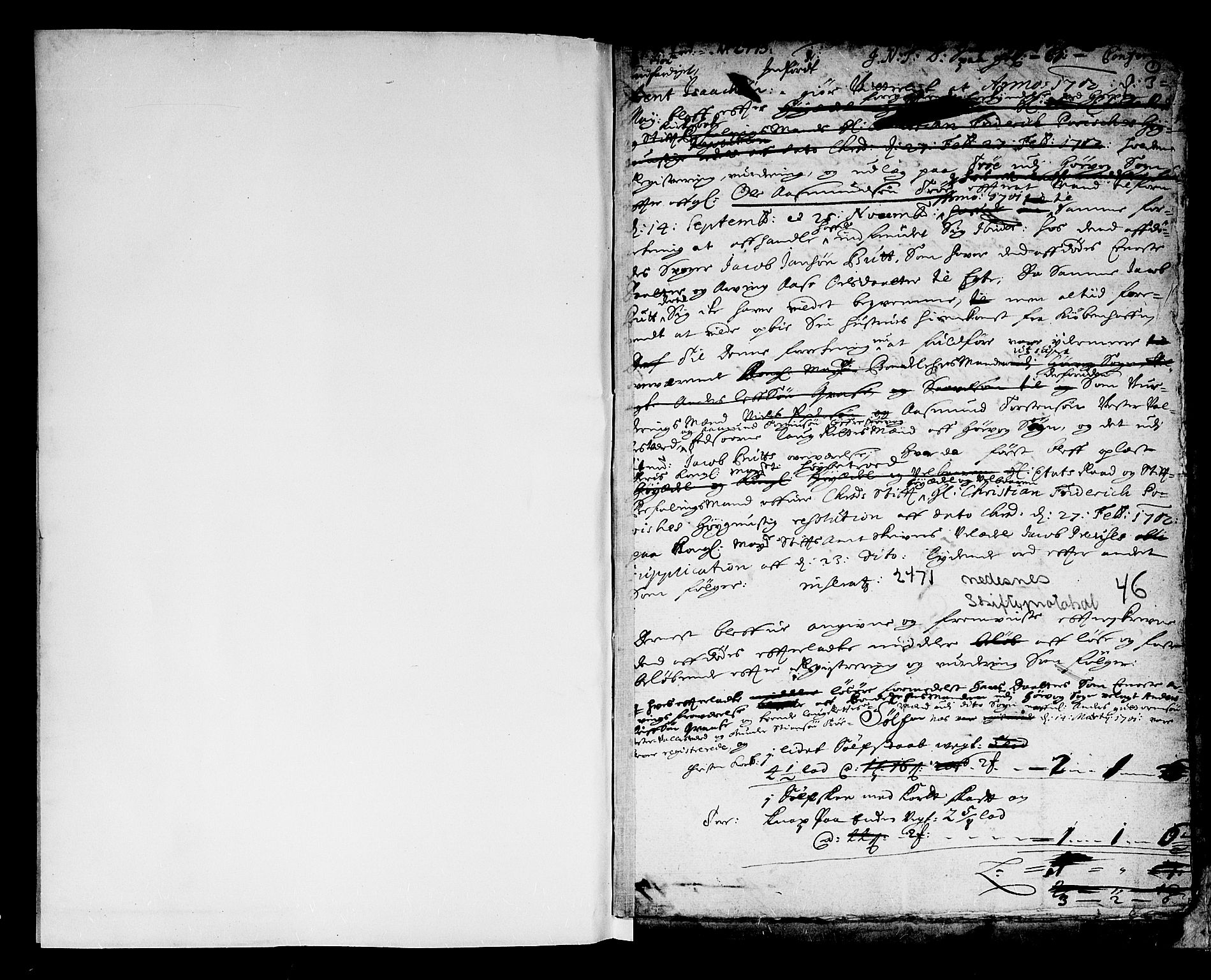 Nedenes sorenskriveri før 1824, SAK/1221-0007/H/Hc/L0062: Skifteprotokoll med register nr 46, 1700-1710, s. 0b-1a