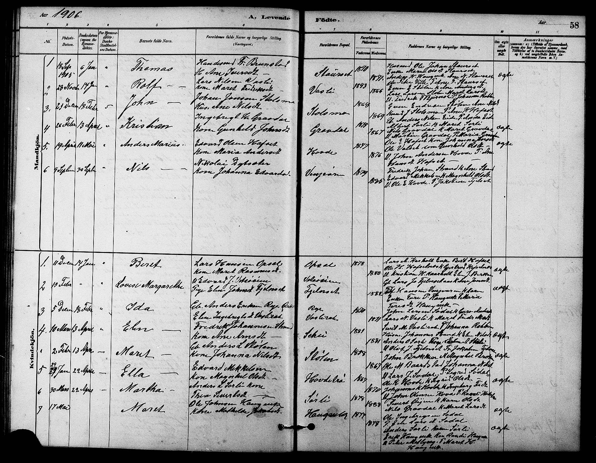 Ministerialprotokoller, klokkerbøker og fødselsregistre - Sør-Trøndelag, AV/SAT-A-1456/631/L0514: Klokkerbok nr. 631C02, 1879-1912, s. 58