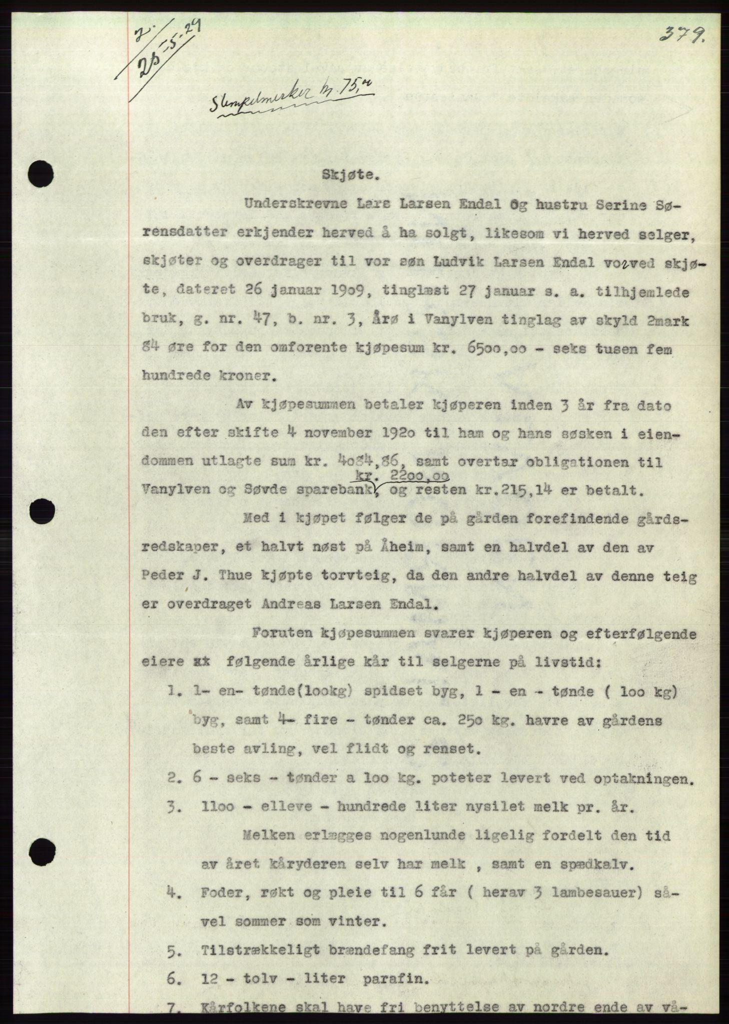 Søre Sunnmøre sorenskriveri, SAT/A-4122/1/2/2C/L0049: Pantebok nr. 43, 1929-1929, Tingl.dato: 25.05.1929