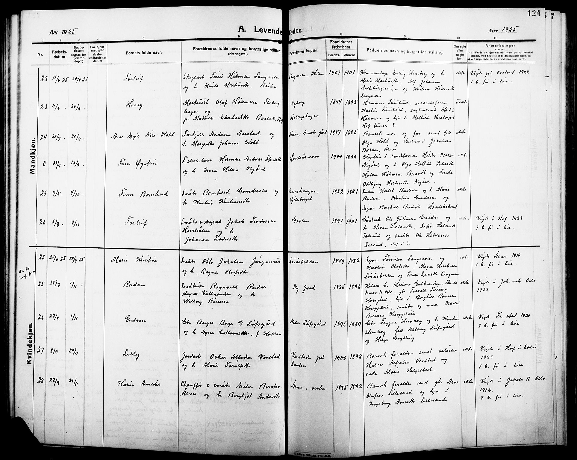 Åsnes prestekontor, AV/SAH-PREST-042/H/Ha/Hab/L0007: Klokkerbok nr. 7, 1909-1926, s. 124