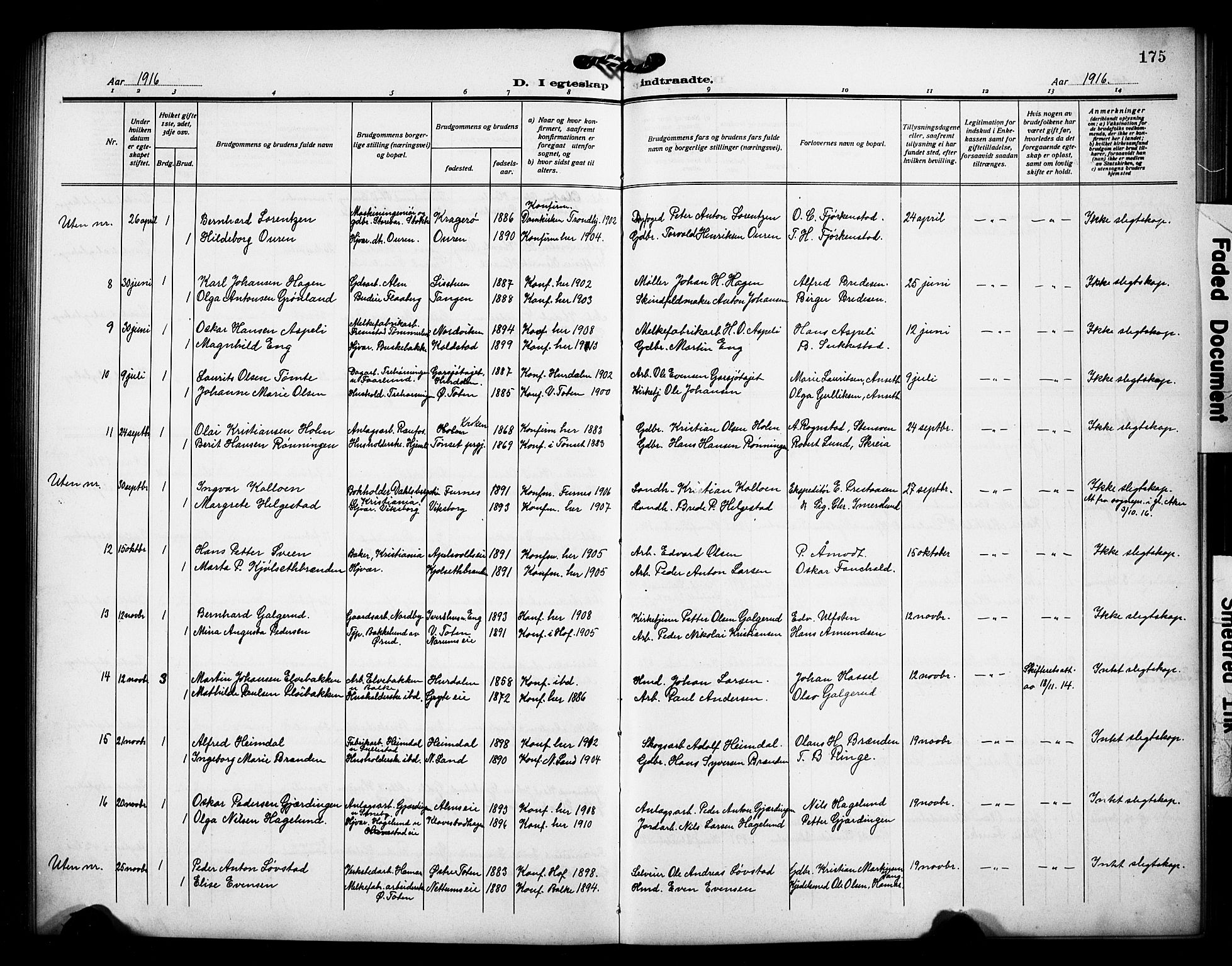 Østre Toten prestekontor, SAH/PREST-104/H/Ha/Hab/L0008: Klokkerbok nr. 8, 1913-1929, s. 175