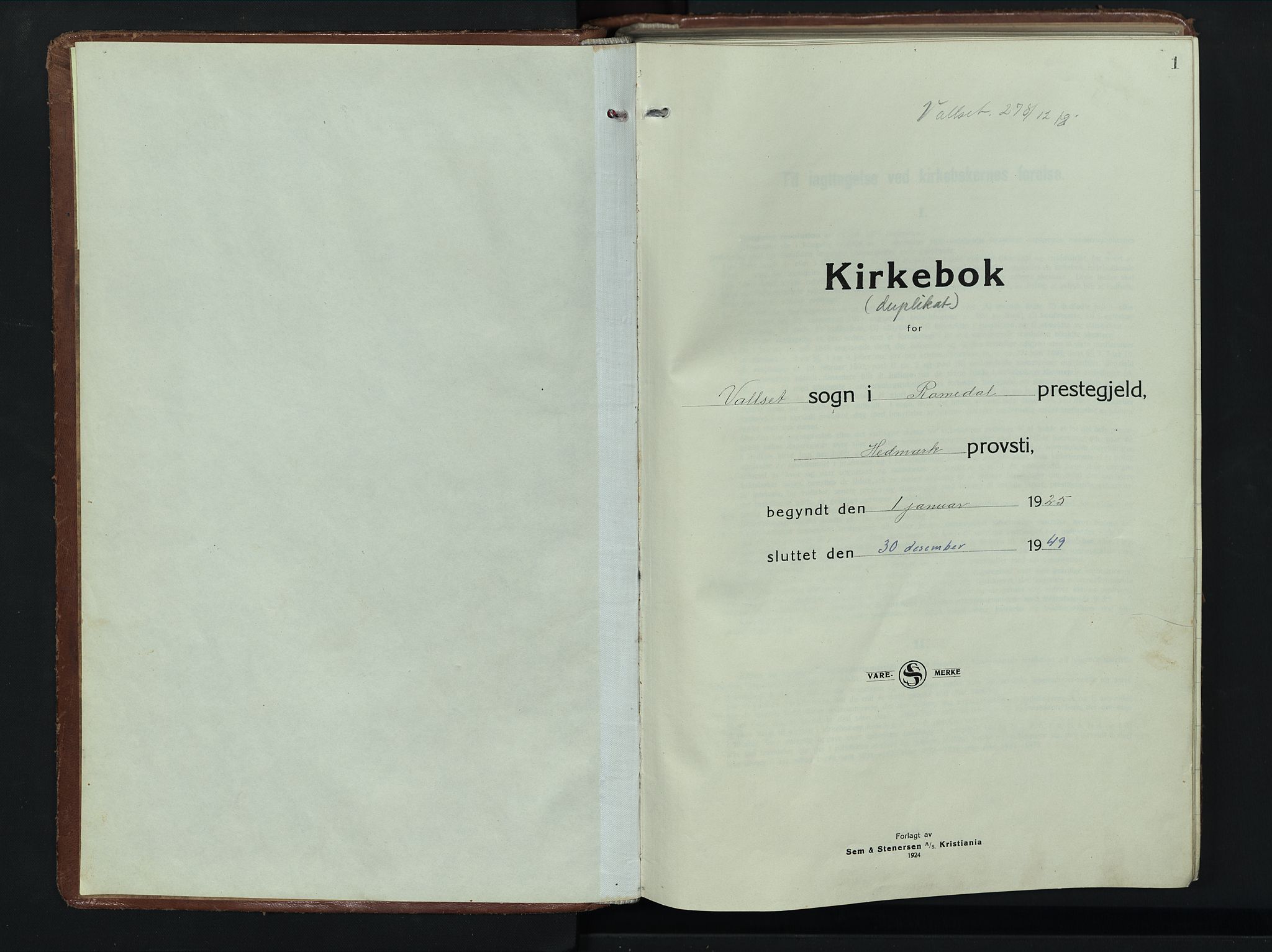 Romedal prestekontor, AV/SAH-PREST-004/L/L0015: Klokkerbok nr. 15, 1923-1949, s. 1