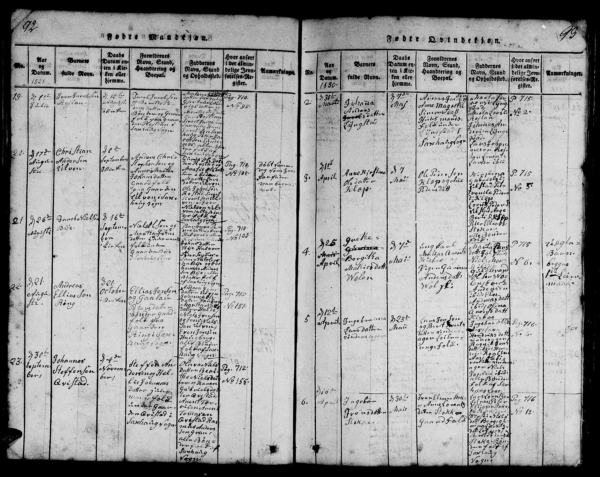 Ministerialprotokoller, klokkerbøker og fødselsregistre - Nord-Trøndelag, SAT/A-1458/730/L0298: Klokkerbok nr. 730C01, 1816-1849, s. 92-93
