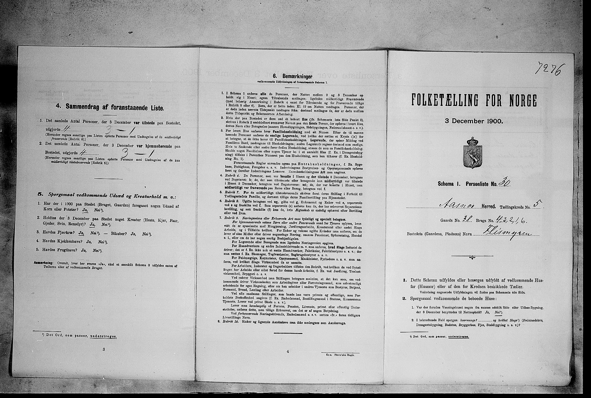 SAH, Folketelling 1900 for 0425 Åsnes herred, 1900, s. 911