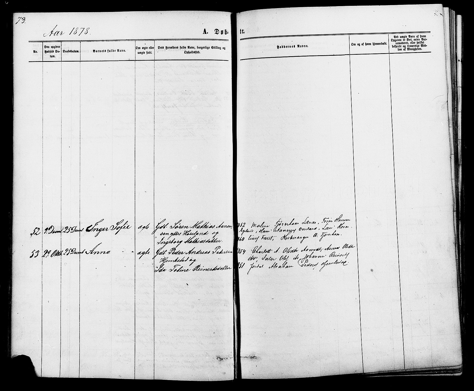 Kvinesdal sokneprestkontor, SAK/1111-0026/F/Fa/Fab/L0007: Ministerialbok nr. A 7, 1870-1885, s. 73