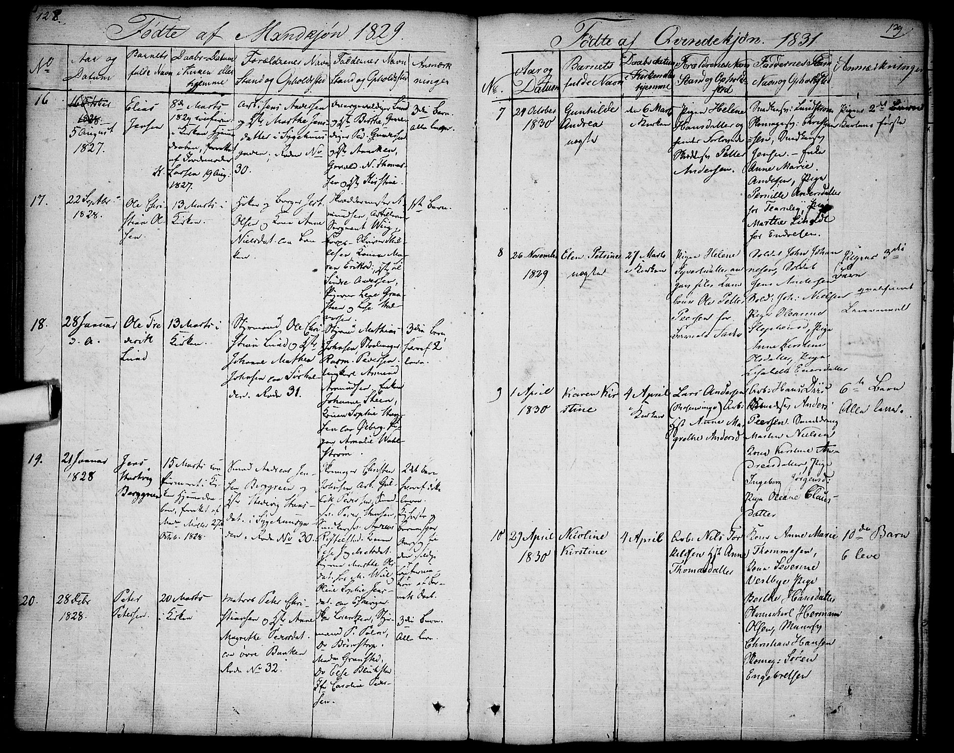 Halden prestekontor Kirkebøker, AV/SAO-A-10909/F/Fa/L0004: Ministerialbok nr. I 4, 1823-1834, s. 128-129