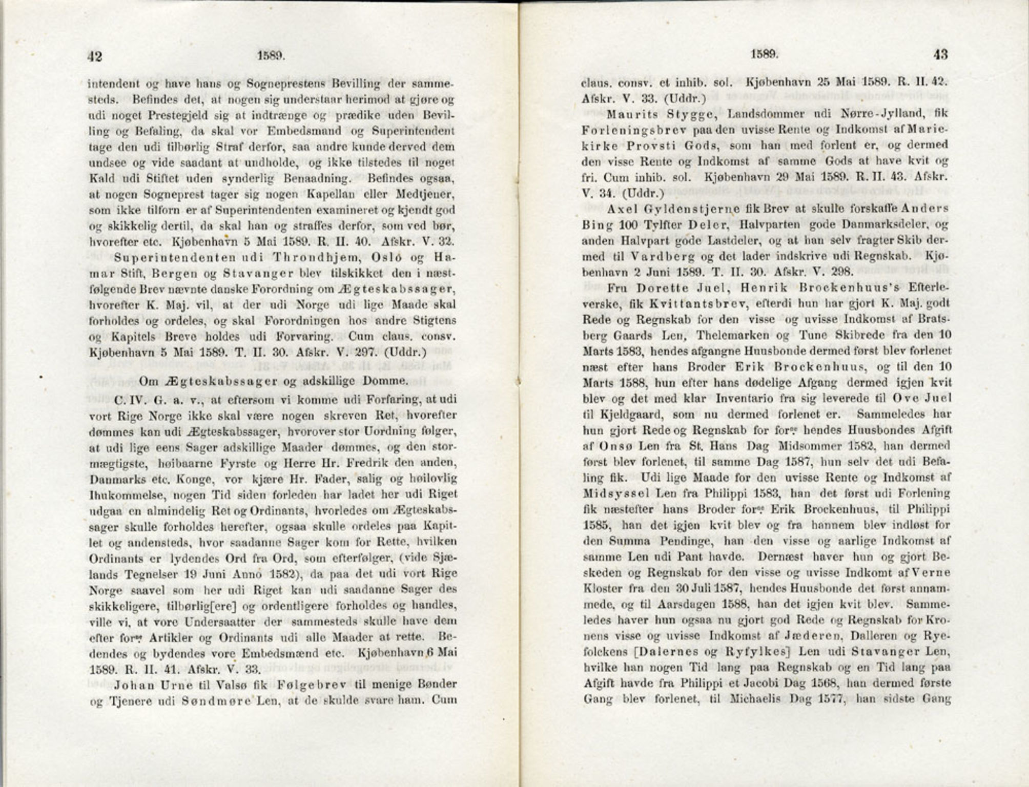 Publikasjoner utgitt av Det Norske Historiske Kildeskriftfond, PUBL/-/-/-: Norske Rigs-Registranter, bind 3, 1588-1602, s. 42-43