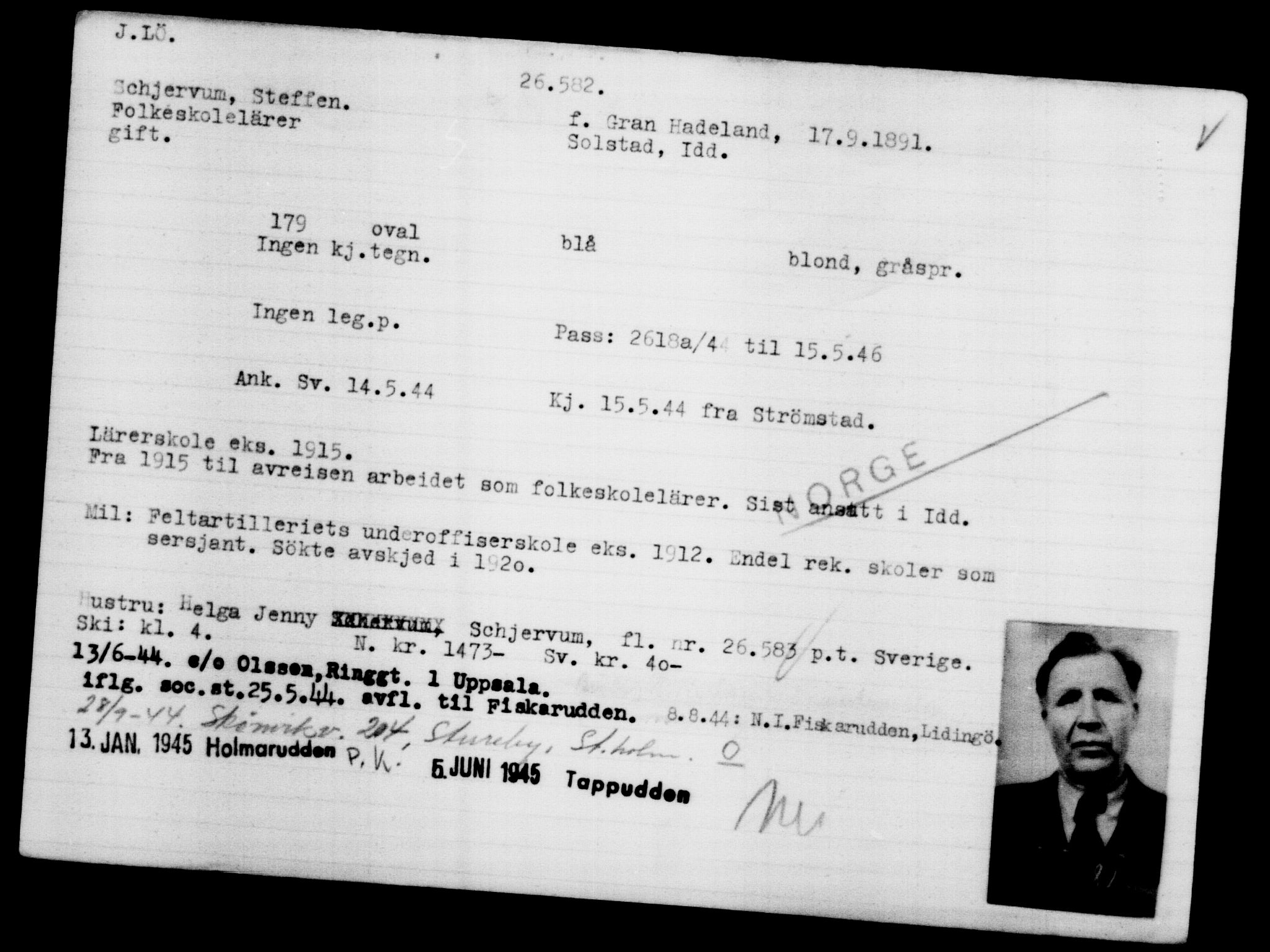 Utenriksstasjonene, Legasjonen i Stockholm, Flyktningkontoret, AV/RA-S-6753/V/Va/L0011: Kjesäterkartoteket, flyktninger med registreringsnr. 25300-28349, 1940-1945, s. 1346