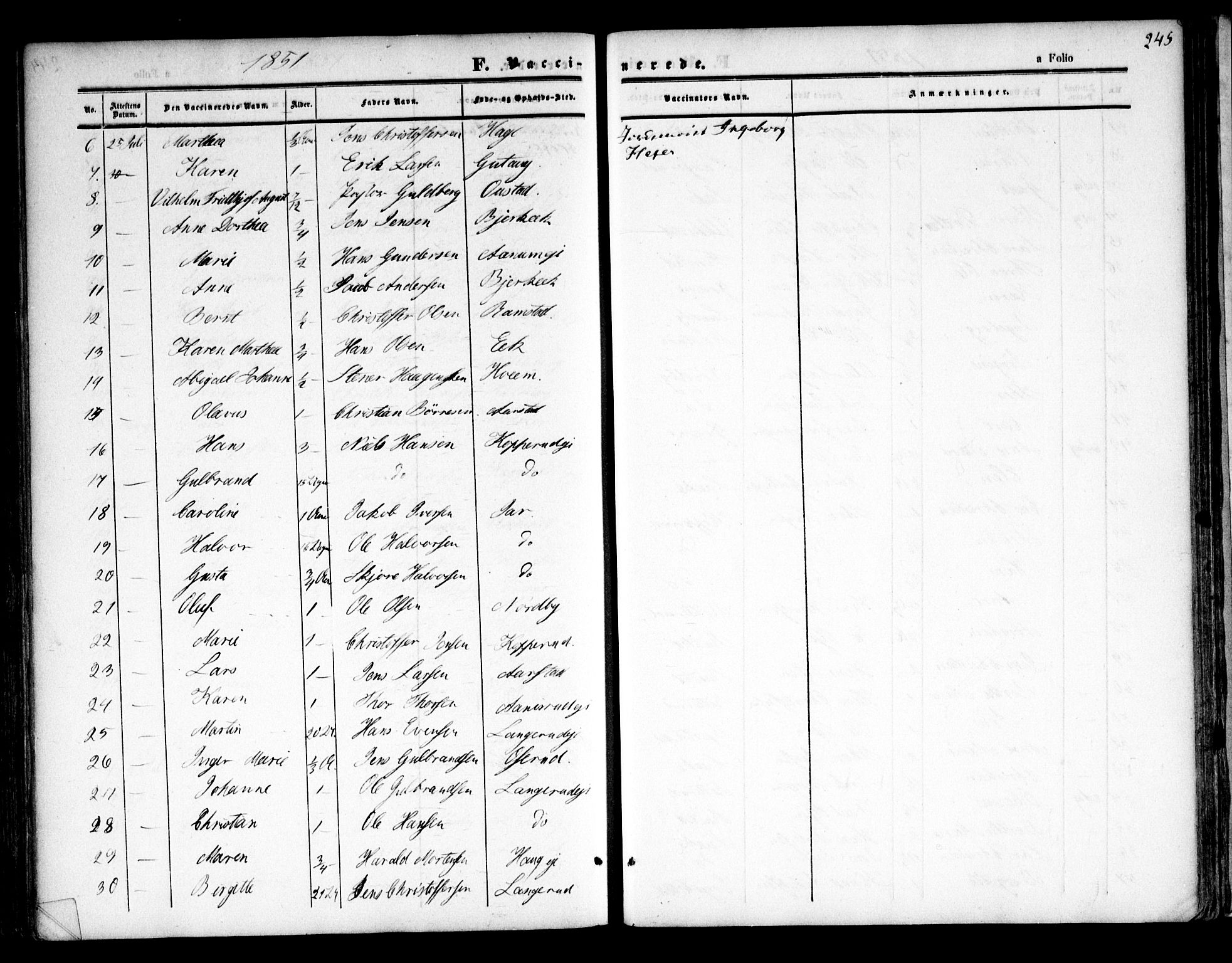 Nannestad prestekontor Kirkebøker, AV/SAO-A-10414a/F/Fa/L0011: Ministerialbok nr. I 11, 1850-1859, s. 245