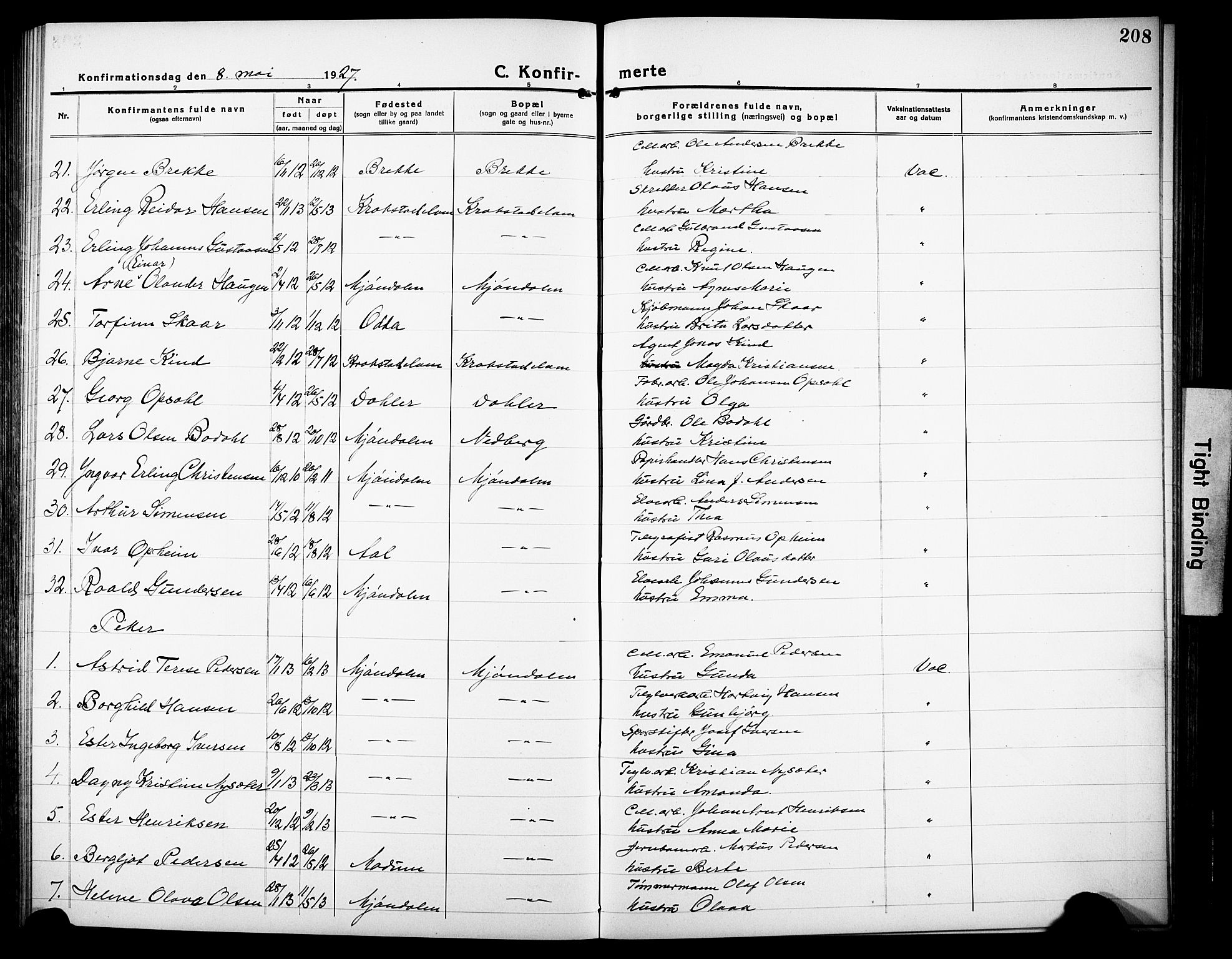 Nedre Eiker kirkebøker, AV/SAKO-A-612/G/Ga/L0006: Klokkerbok nr. 6, 1922-1933, s. 208