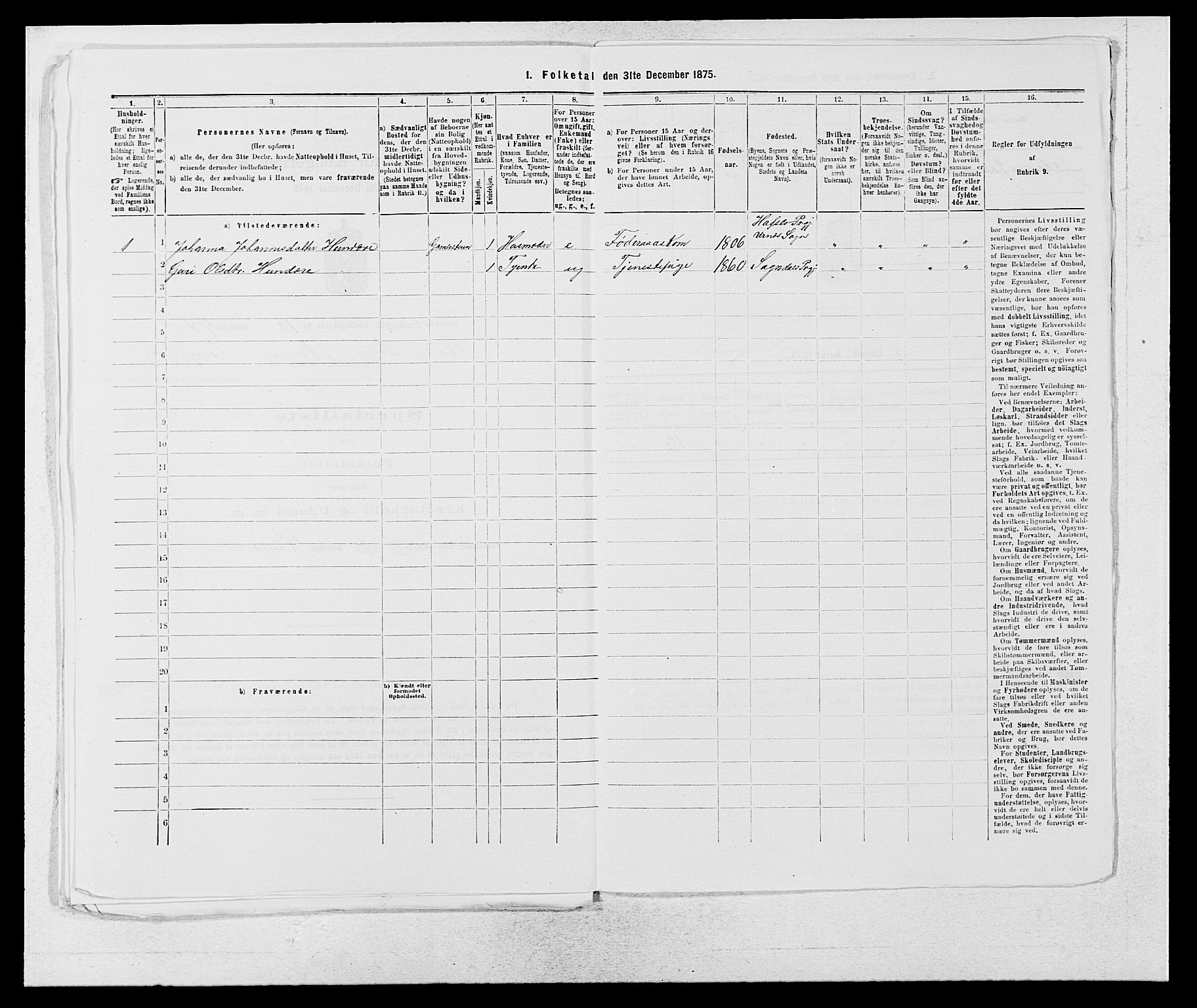 SAB, Folketelling 1875 for 1420P Sogndal prestegjeld, 1875, s. 975