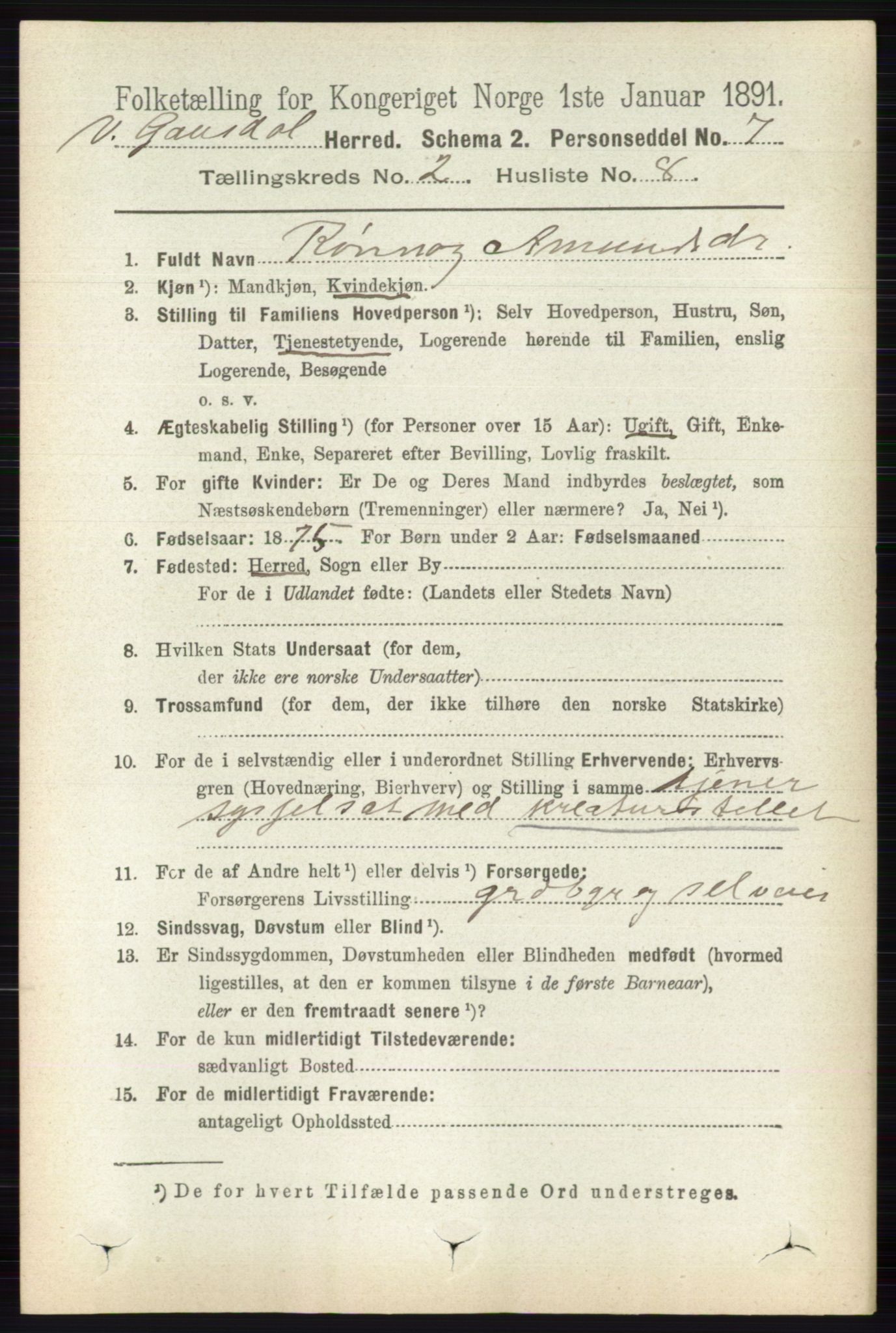 RA, Folketelling 1891 for 0523 Vestre Gausdal herred, 1891, s. 568