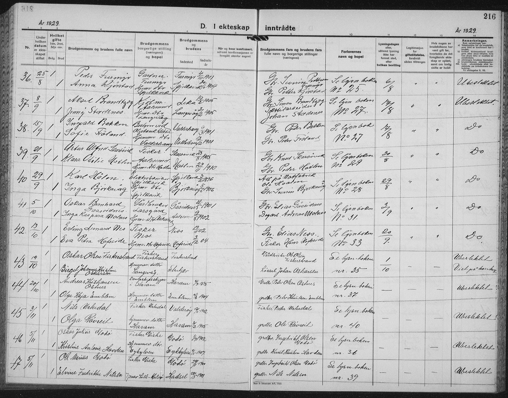 Ministerialprotokoller, klokkerbøker og fødselsregistre - Møre og Romsdal, AV/SAT-A-1454/528/L0436: Klokkerbok nr. 528C17, 1927-1939, s. 216