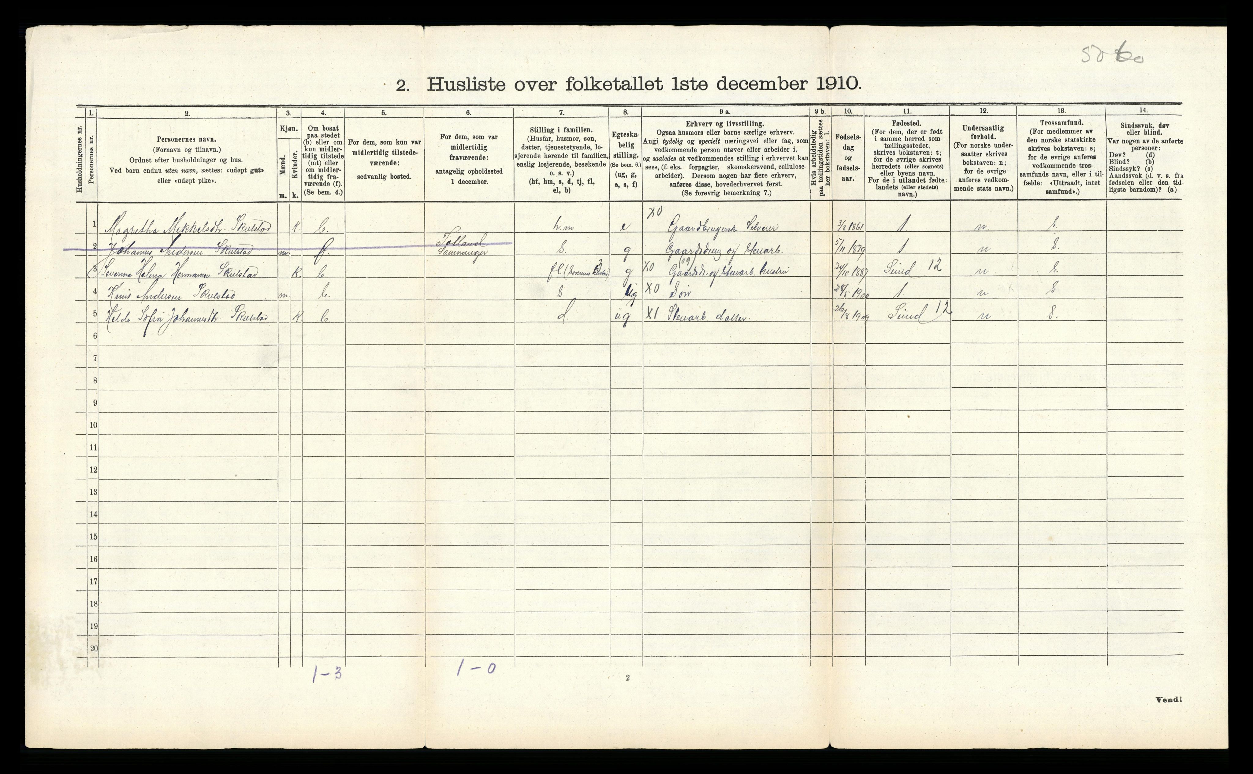 RA, Folketelling 1910 for 1250 Haus herred, 1910, s. 717