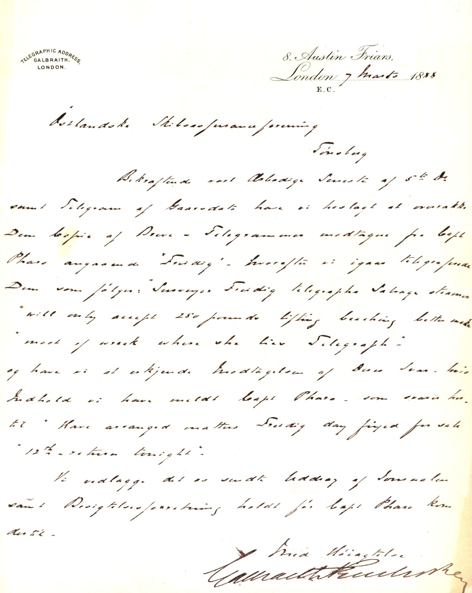 Pa 63 - Østlandske skibsassuranceforening, VEMU/A-1079/G/Ga/L0023/0002: Havaridokumenter / Flora, Frank, Freidig, Sophie, Wilhelmine, 1888, s. 32