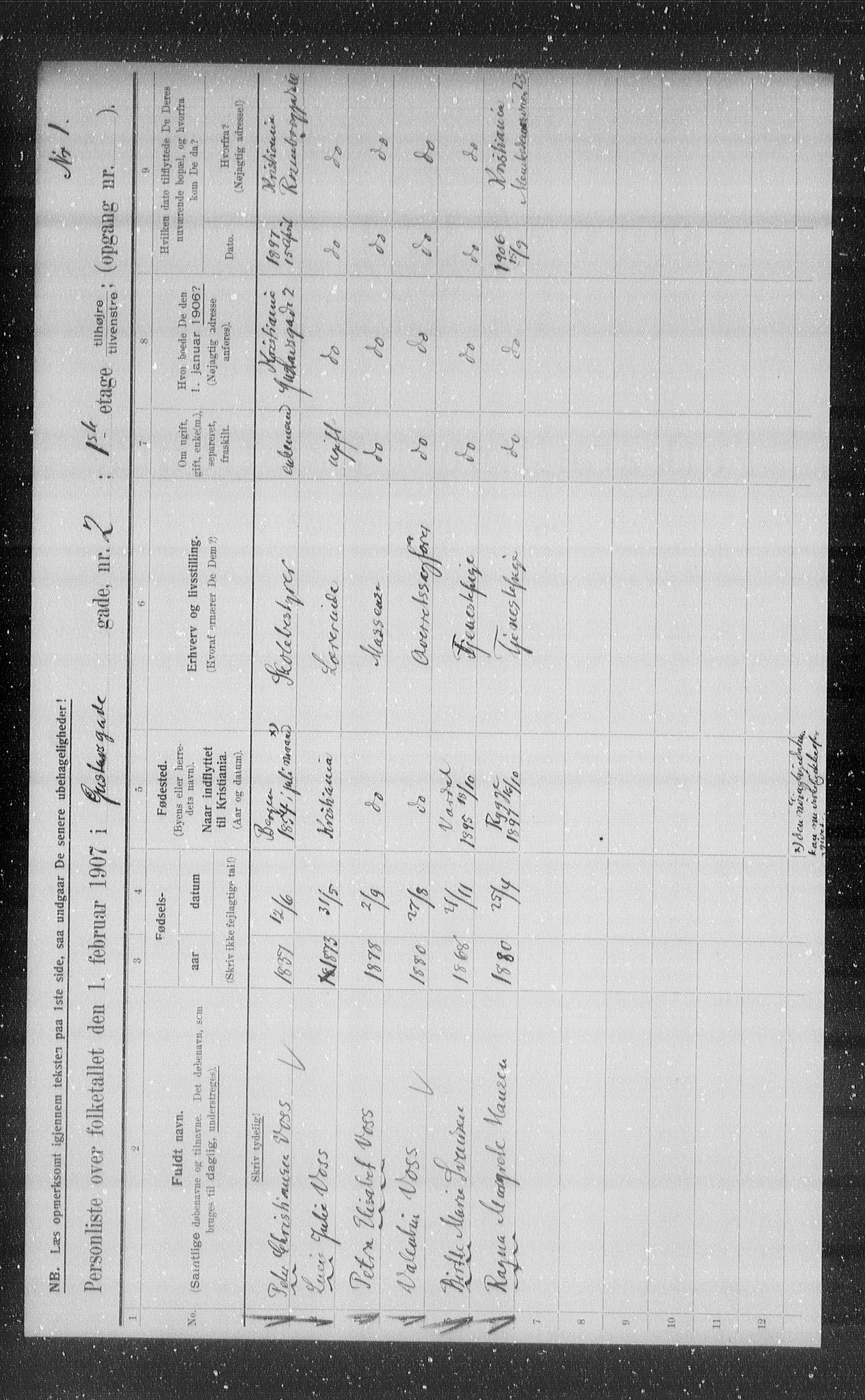 OBA, Kommunal folketelling 1.2.1907 for Kristiania kjøpstad, 1907, s. 16629