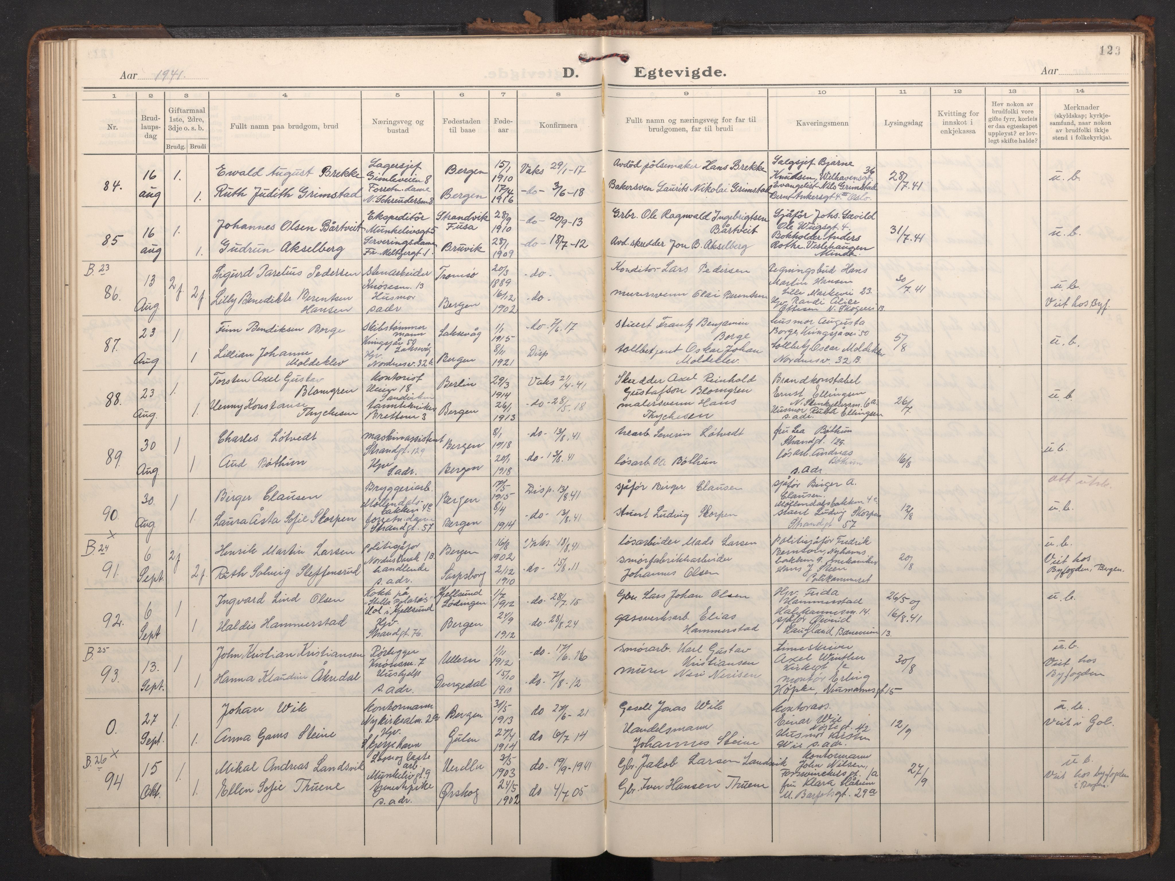 Nykirken Sokneprestembete, AV/SAB-A-77101/H/Haa/L0039: Ministerialbok nr. D 9, 1935-1946, s. 122b-123a