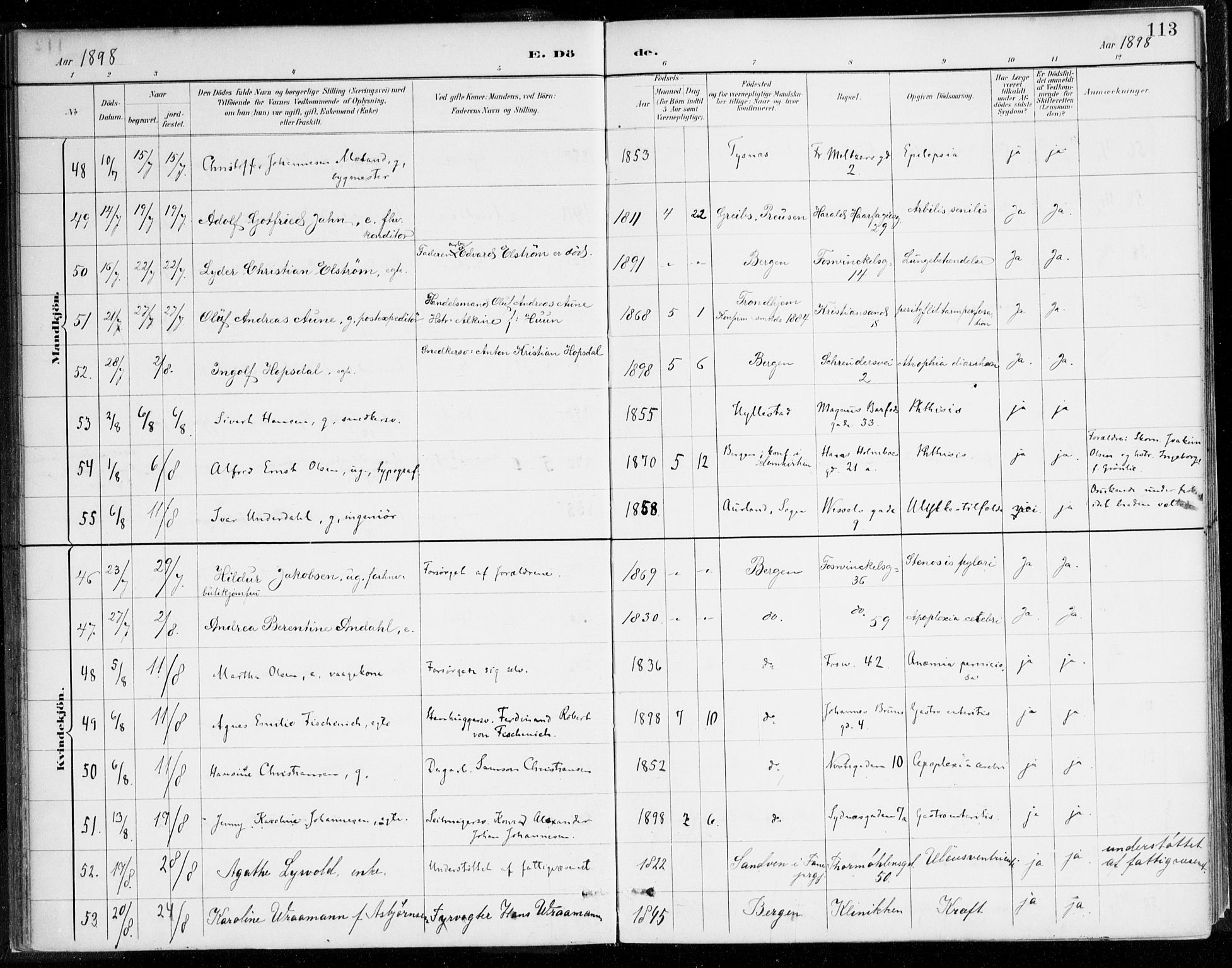 Johanneskirken sokneprestembete, SAB/A-76001/H/Haa/L0019: Ministerialbok nr. E 1, 1885-1915, s. 113