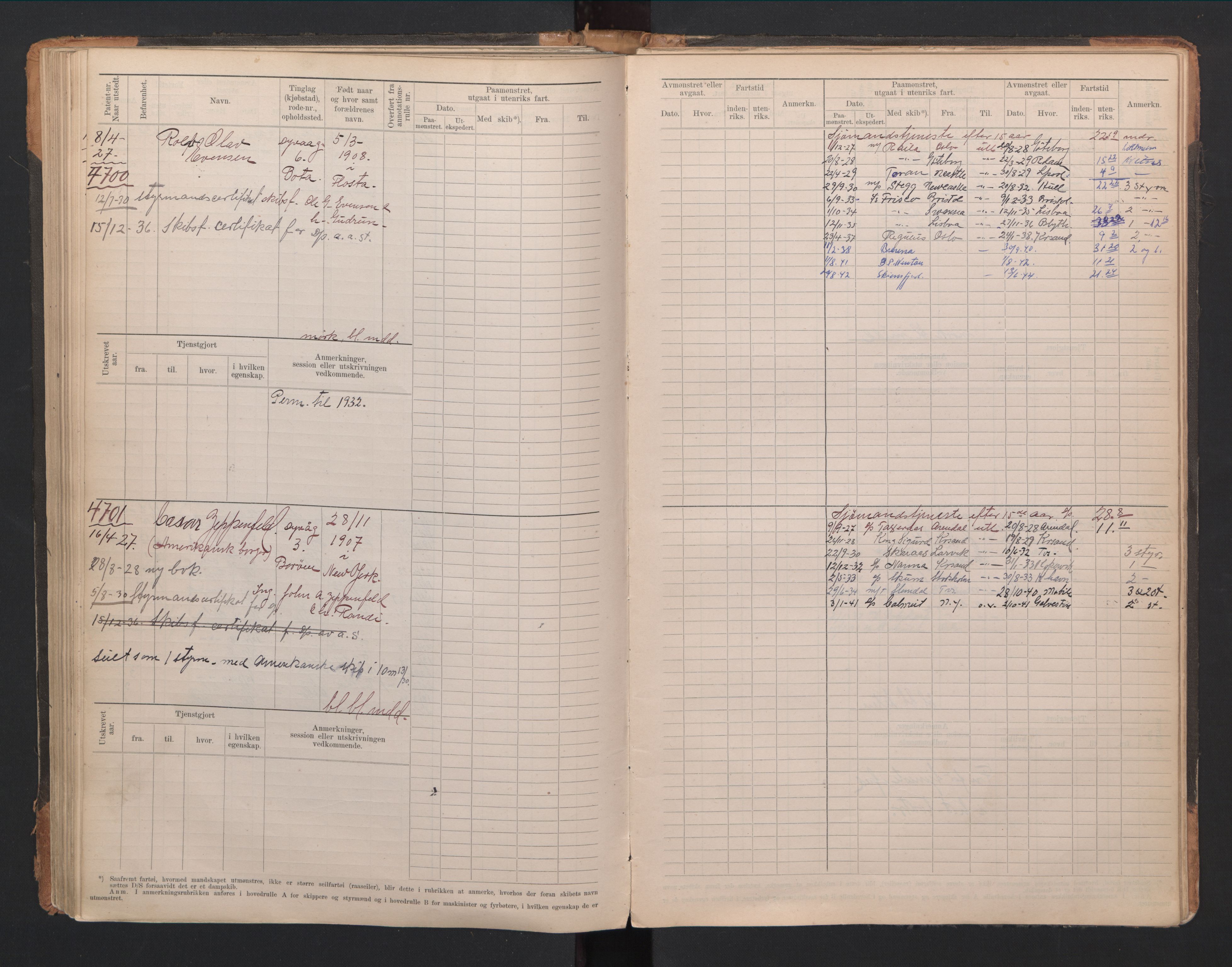 Tvedestrand mønstringskrets, AV/SAK-2031-0011/F/Fb/L0021: Hovedrulle A nr 4410-4797, U-37, 1918-1930, s. 156