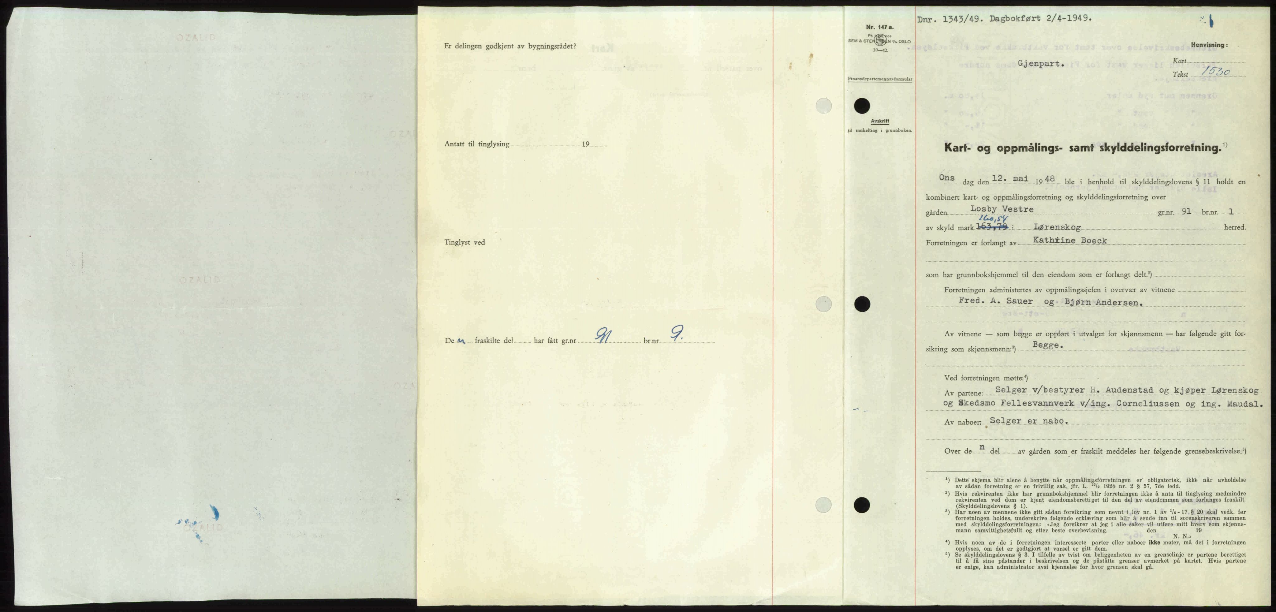 Nedre Romerike sorenskriveri, SAO/A-10469/G/Gb/Gbd/L0025: Pantebok nr. 25, 1949-1949, Dagboknr: 1343/1949