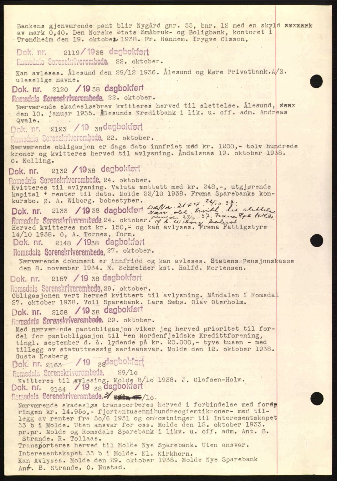 Romsdal sorenskriveri, AV/SAT-A-4149/1/2/2C: Pantebok nr. C1a, 1936-1945, Dagboknr: 2120/1938