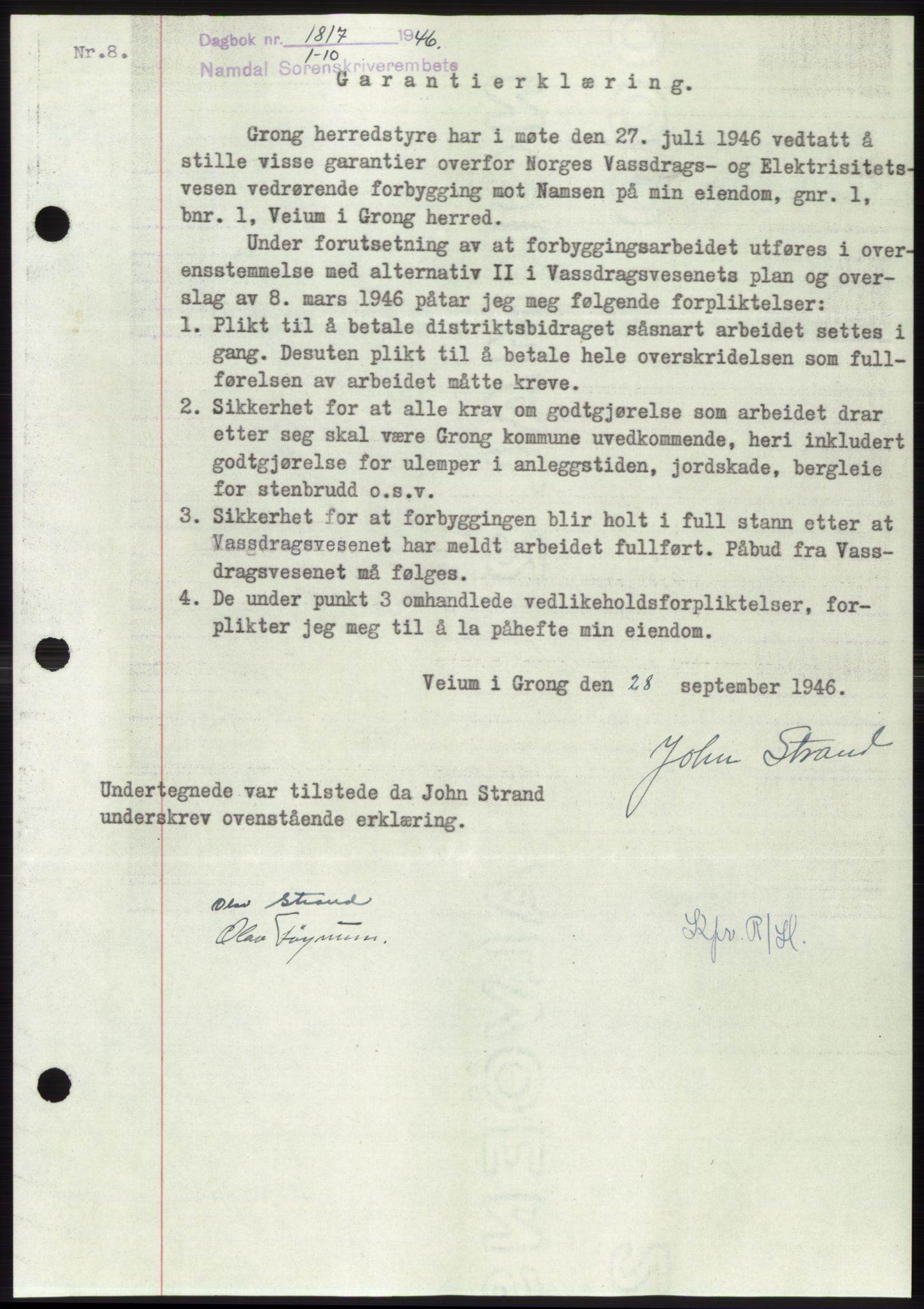 Namdal sorenskriveri, SAT/A-4133/1/2/2C: Pantebok nr. -, 1946-1947, Dagboknr: 1817/1946