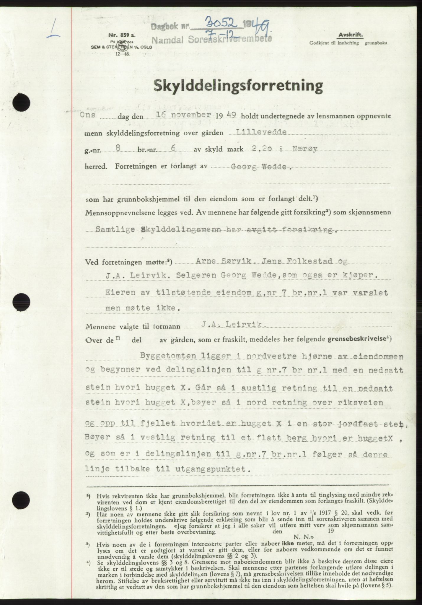 Namdal sorenskriveri, SAT/A-4133/1/2/2C: Pantebok nr. -, 1949-1949, Dagboknr: 3052/1949