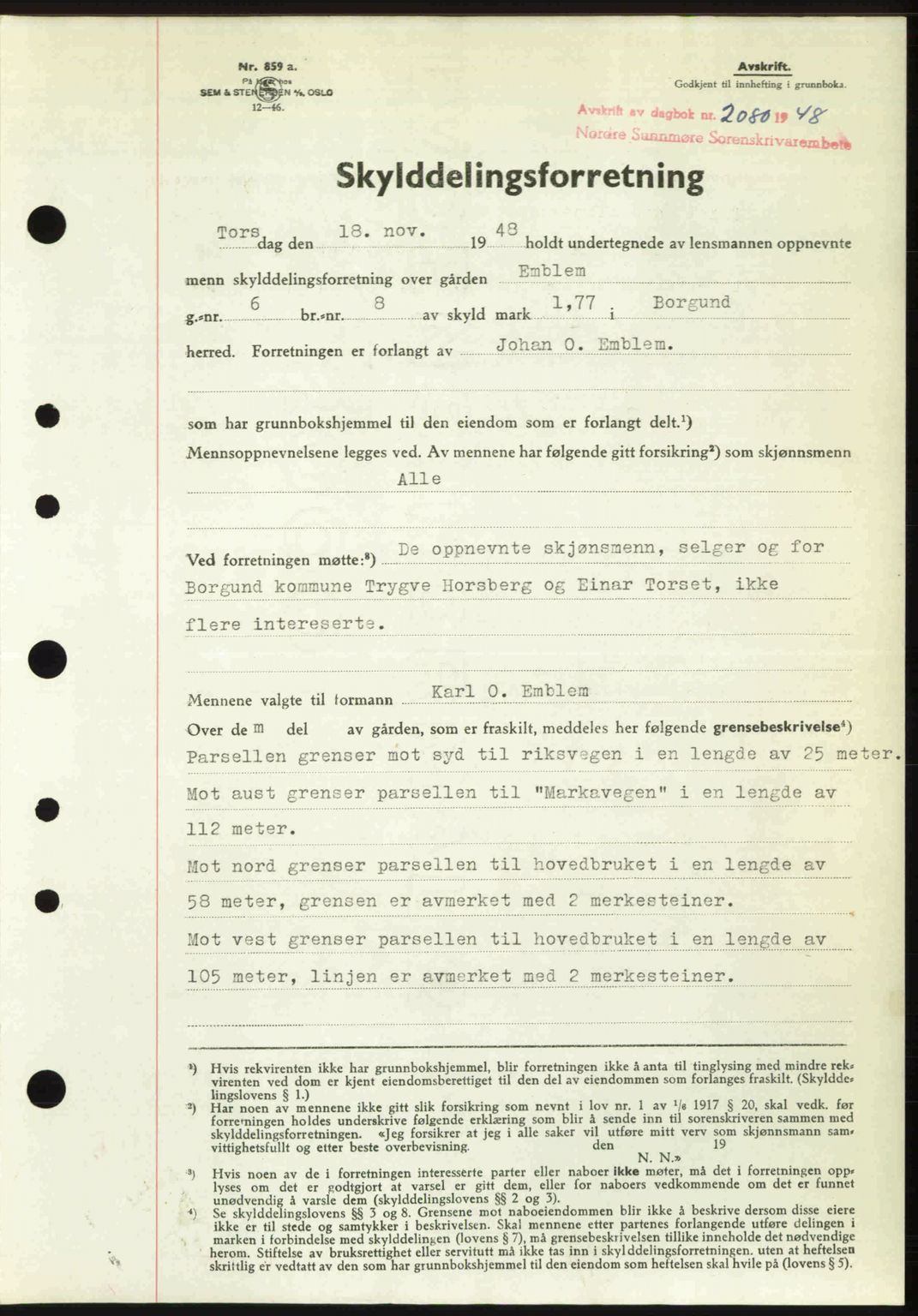 Nordre Sunnmøre sorenskriveri, SAT/A-0006/1/2/2C/2Ca: Pantebok nr. A29, 1948-1949, Dagboknr: 2080/1948
