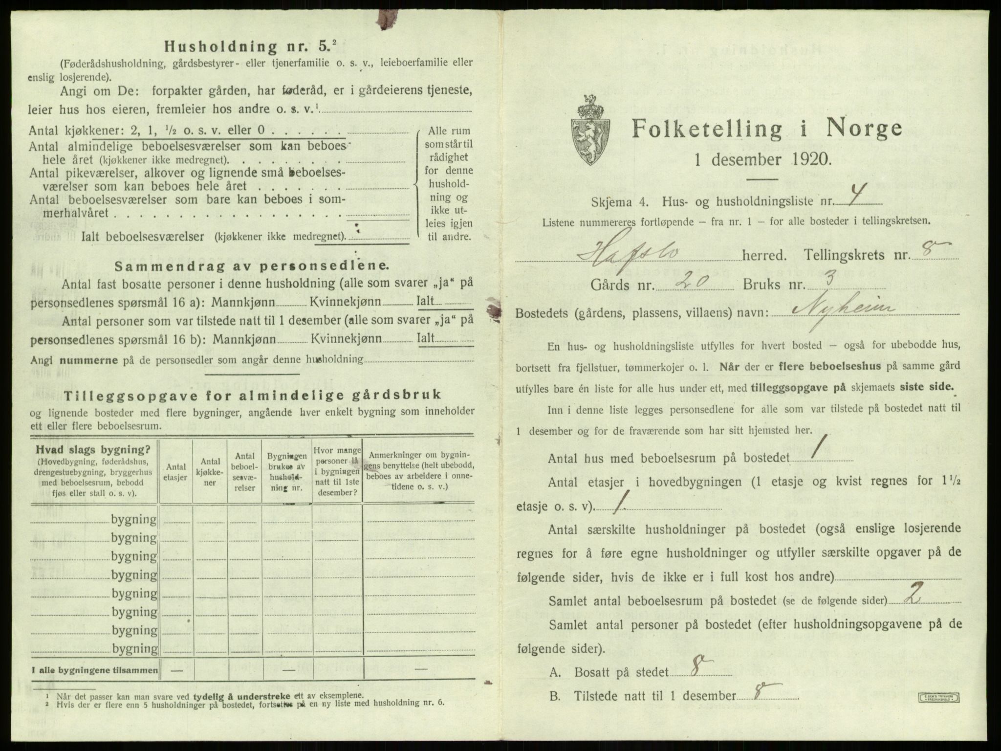 SAB, Folketelling 1920 for 1425 Hafslo herred, 1920, s. 873