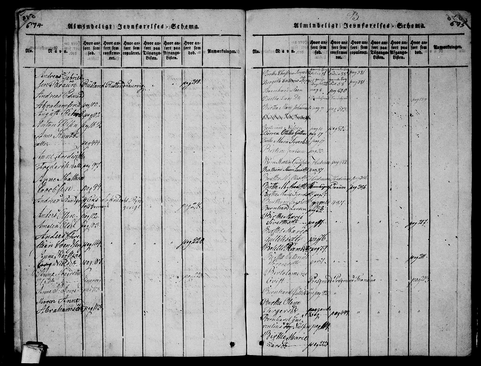 Larvik kirkebøker, AV/SAKO-A-352/G/Gb/L0001: Klokkerbok nr. II 1, 1818-1843, s. 674-675