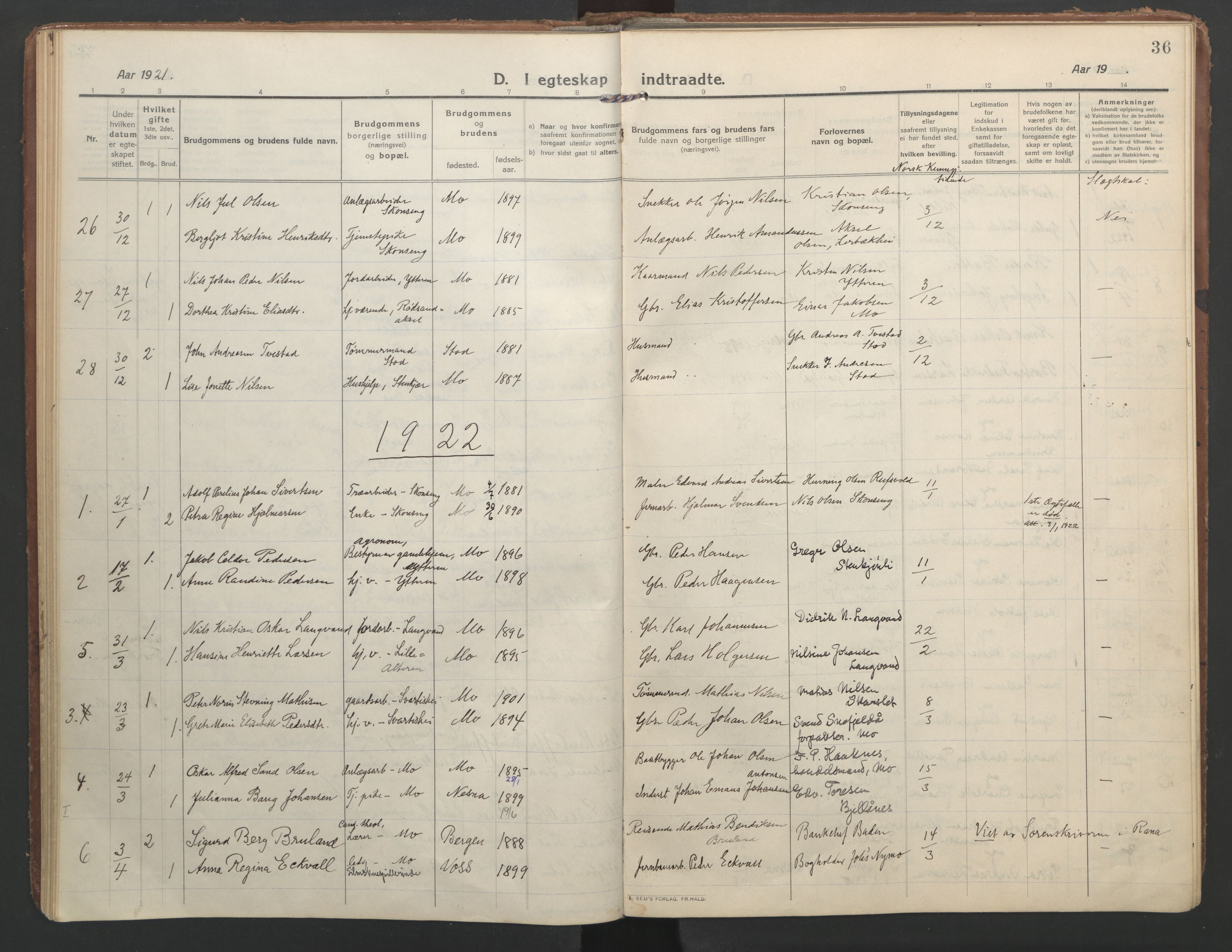 Ministerialprotokoller, klokkerbøker og fødselsregistre - Nordland, AV/SAT-A-1459/827/L0405: Ministerialbok nr. 827A17, 1912-1925, s. 36