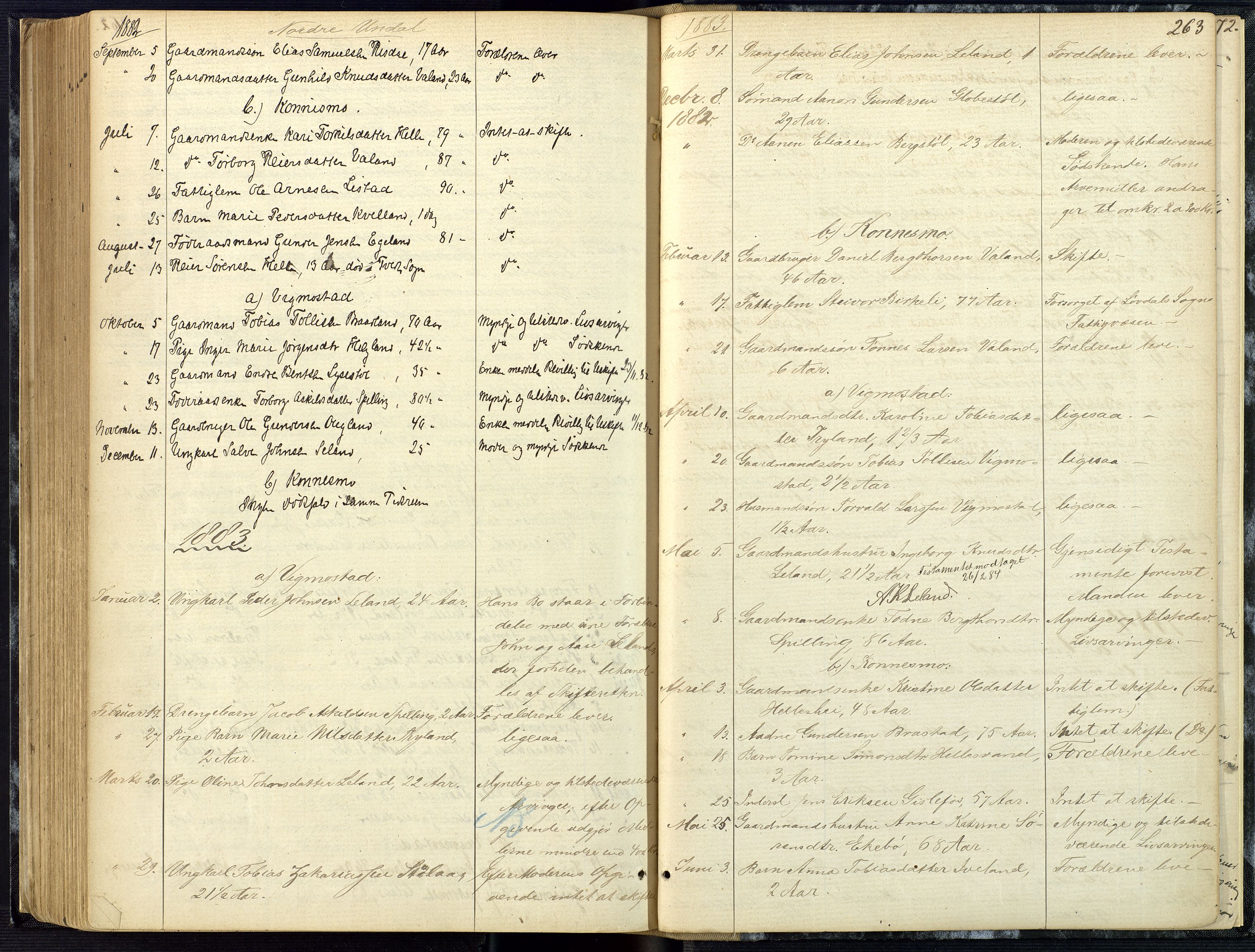 Mandal sorenskriveri, AV/SAK-1221-0005/001/H/Ha/L0001: Dødsfall hele sorenskriveriet nr A1, 1862-1901, s. 262b-263a