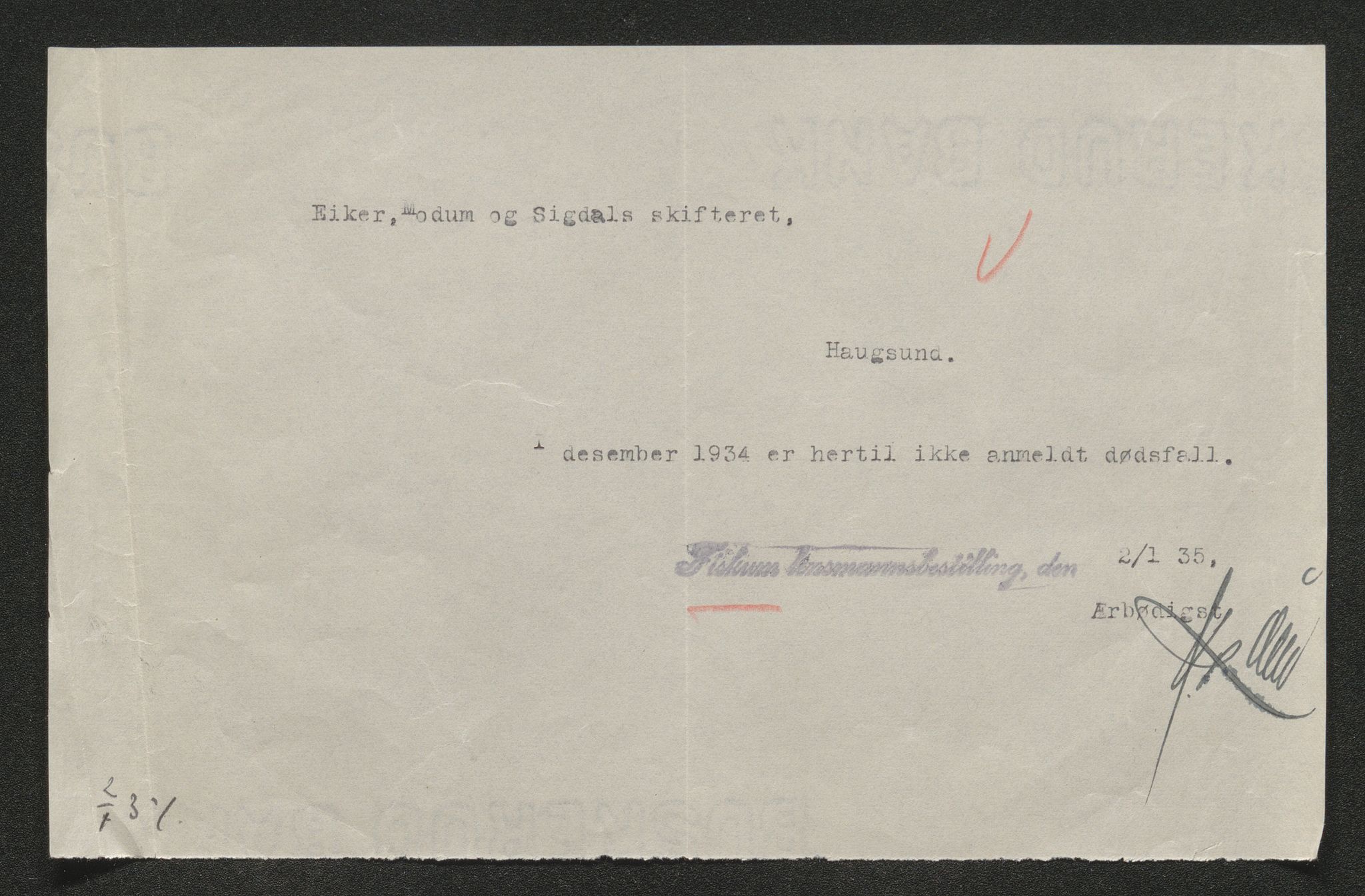 Eiker, Modum og Sigdal sorenskriveri, AV/SAKO-A-123/H/Ha/Hab/L0049: Dødsfallsmeldinger, 1934, s. 946