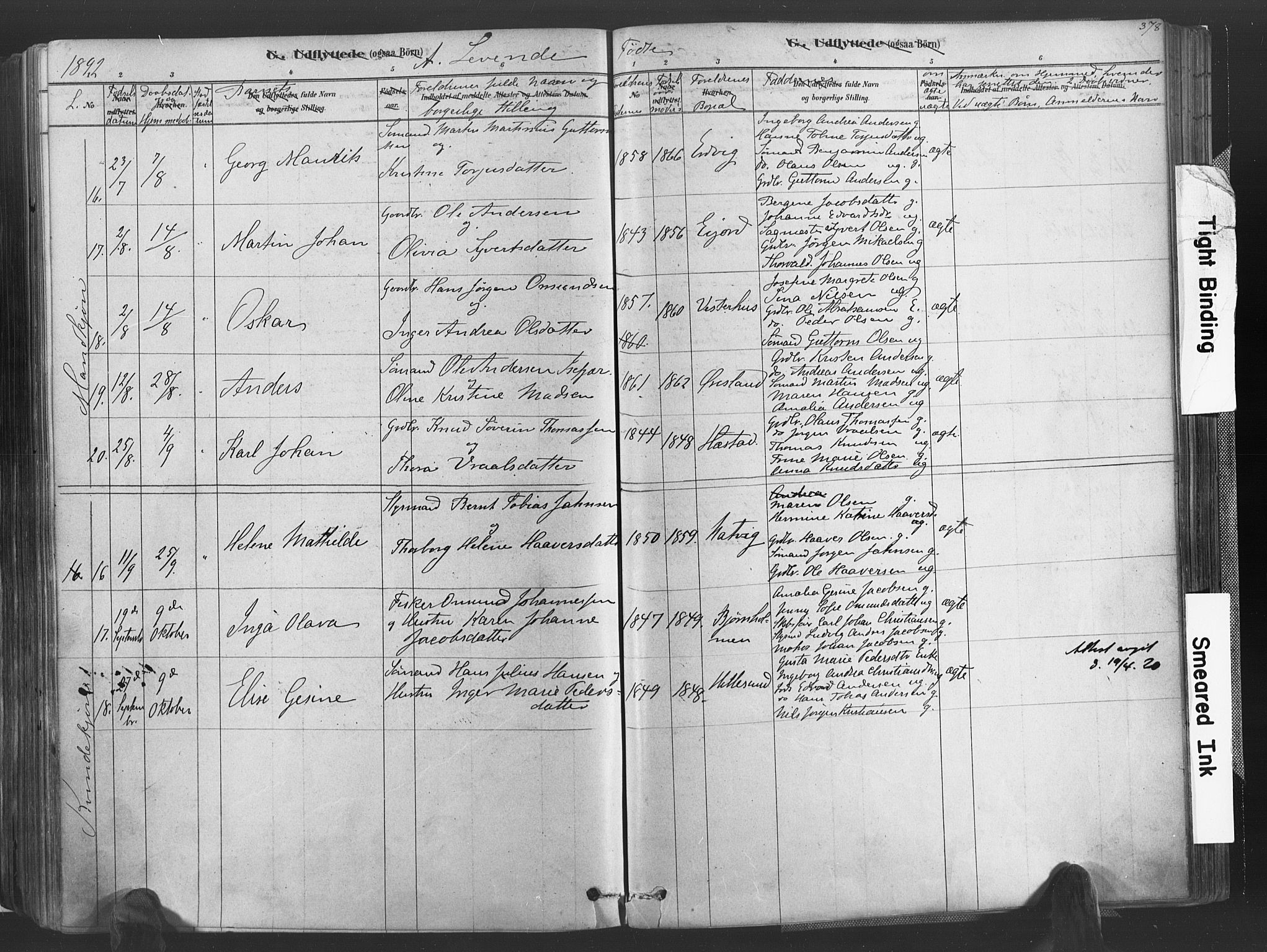 Høvåg sokneprestkontor, AV/SAK-1111-0025/F/Fa/L0005: Ministerialbok nr. A 5, 1878-1893, s. 378