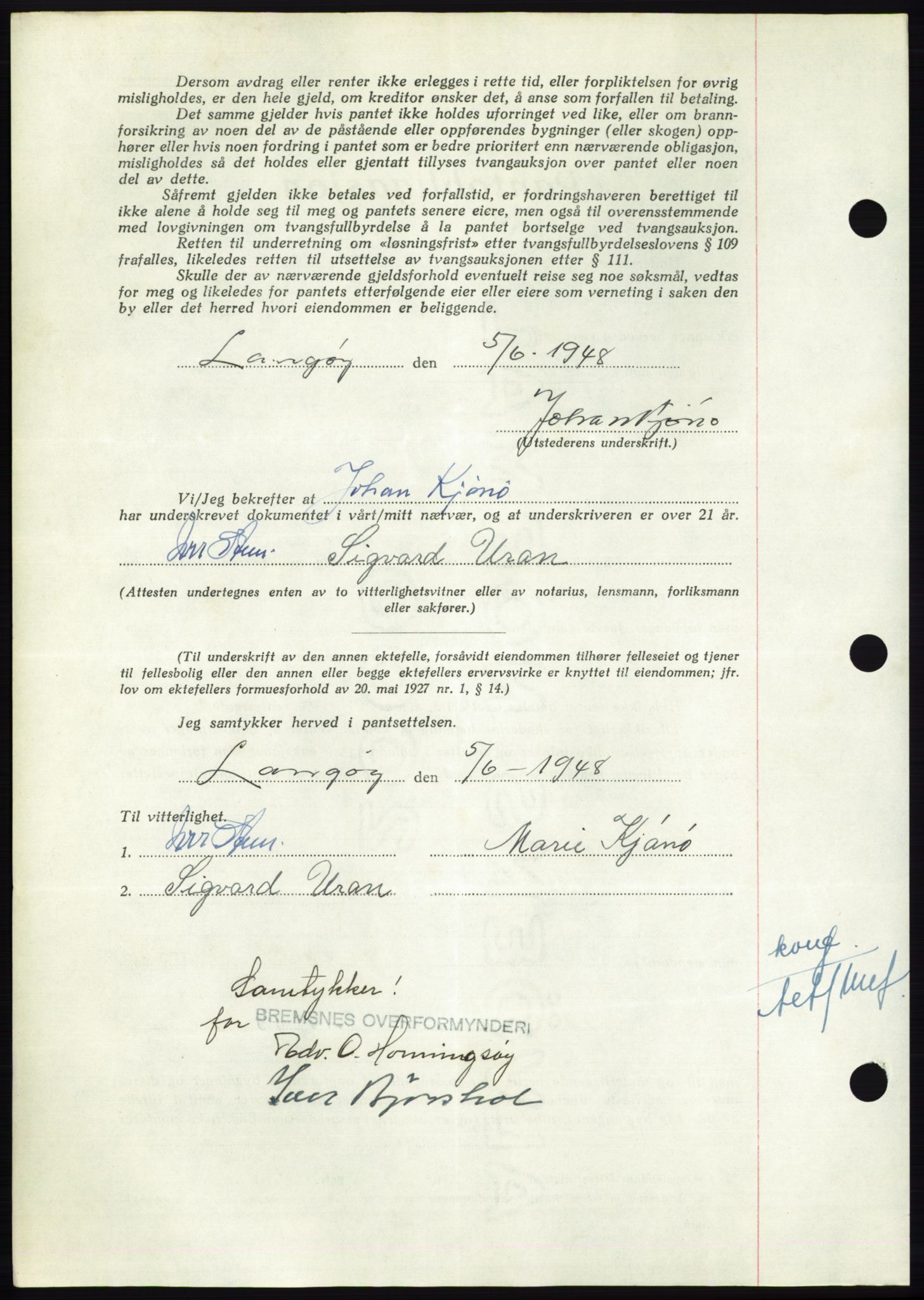 Nordmøre sorenskriveri, AV/SAT-A-4132/1/2/2Ca: Pantebok nr. B99, 1948-1948, Dagboknr: 2107/1948