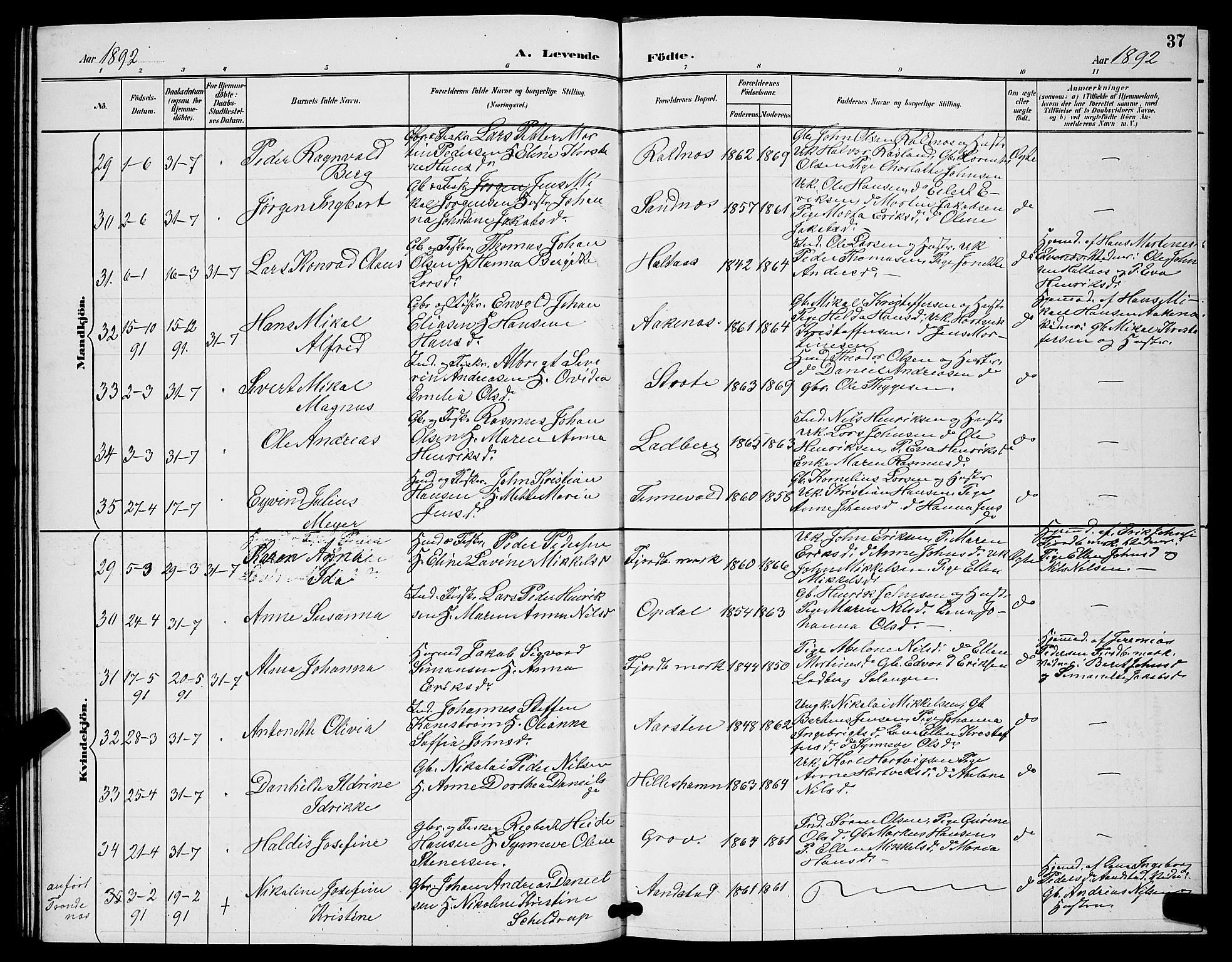 Ibestad sokneprestembete, AV/SATØ-S-0077/H/Ha/Hab/L0008klokker: Klokkerbok nr. 8, 1890-1903, s. 37