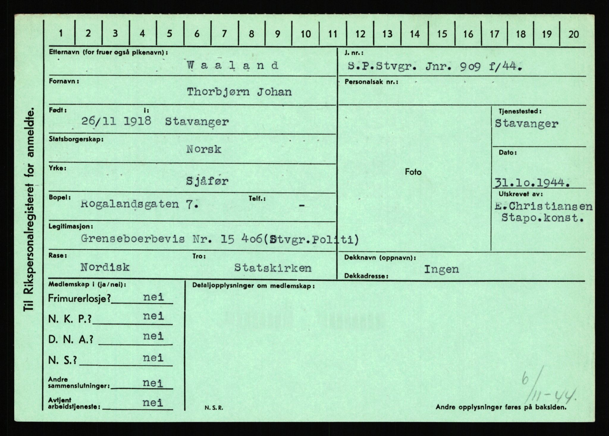 Statspolitiet - Hovedkontoret / Osloavdelingen, AV/RA-S-1329/C/Ca/L0016: Uberg - Øystese, 1943-1945, s. 1597