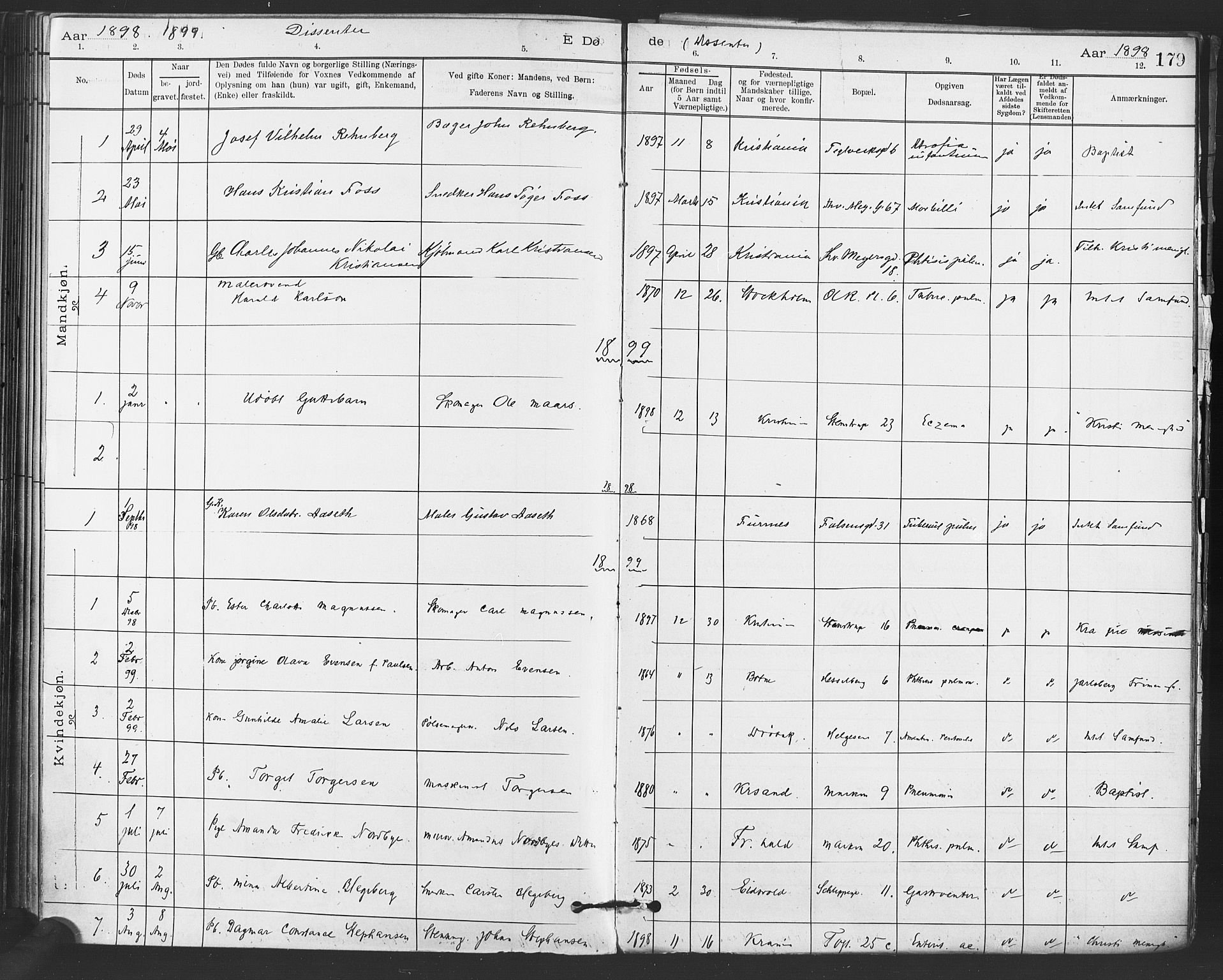 Paulus prestekontor Kirkebøker, AV/SAO-A-10871/F/Fa/L0012: Ministerialbok nr. 12, 1897-1908, s. 179