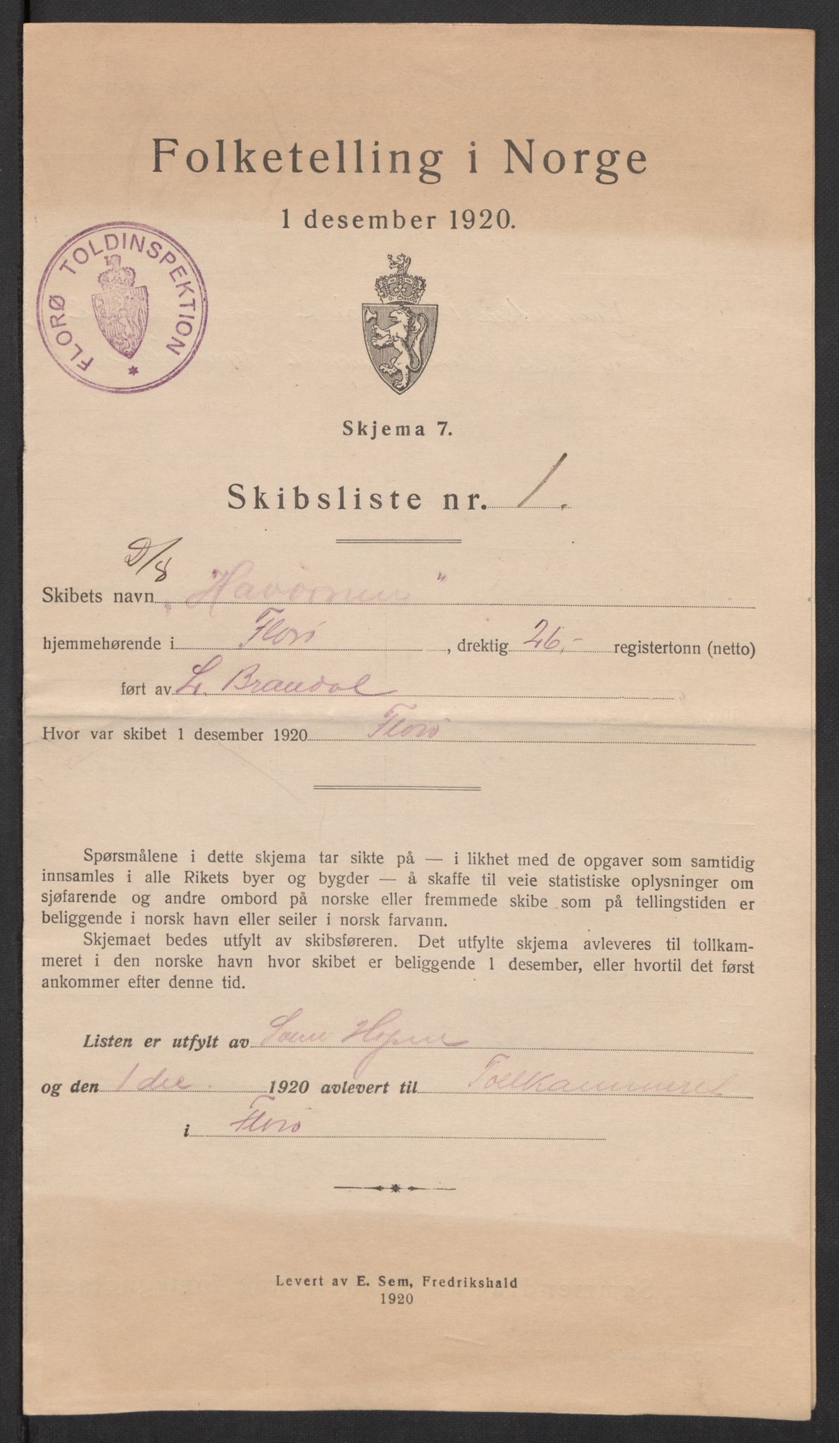 SAB, Folketelling 1920 for 1401 Florø ladested, 1920, s. 3983