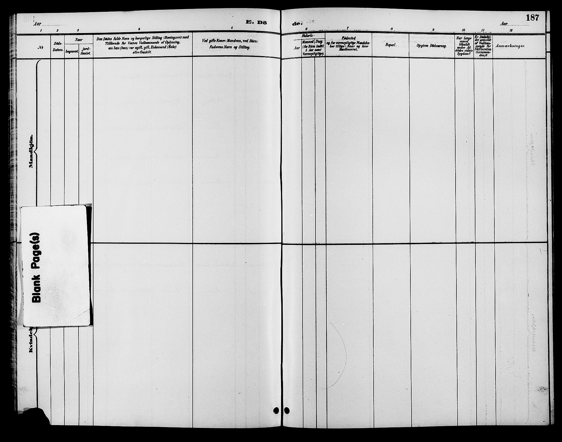 Åmli sokneprestkontor, SAK/1111-0050/F/Fb/Fbc/L0004: Klokkerbok nr. B 4, 1889-1902, s. 187