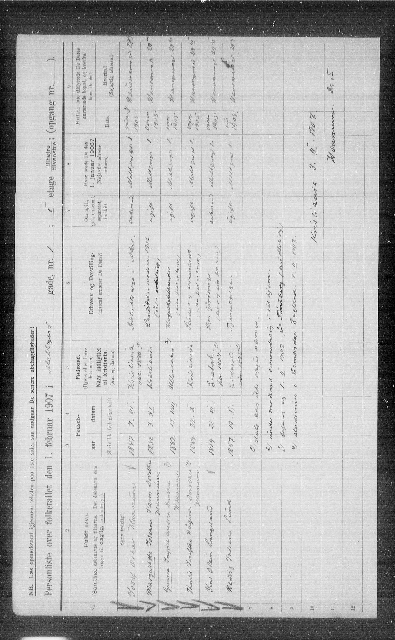 OBA, Kommunal folketelling 1.2.1907 for Kristiania kjøpstad, 1907, s. 33266