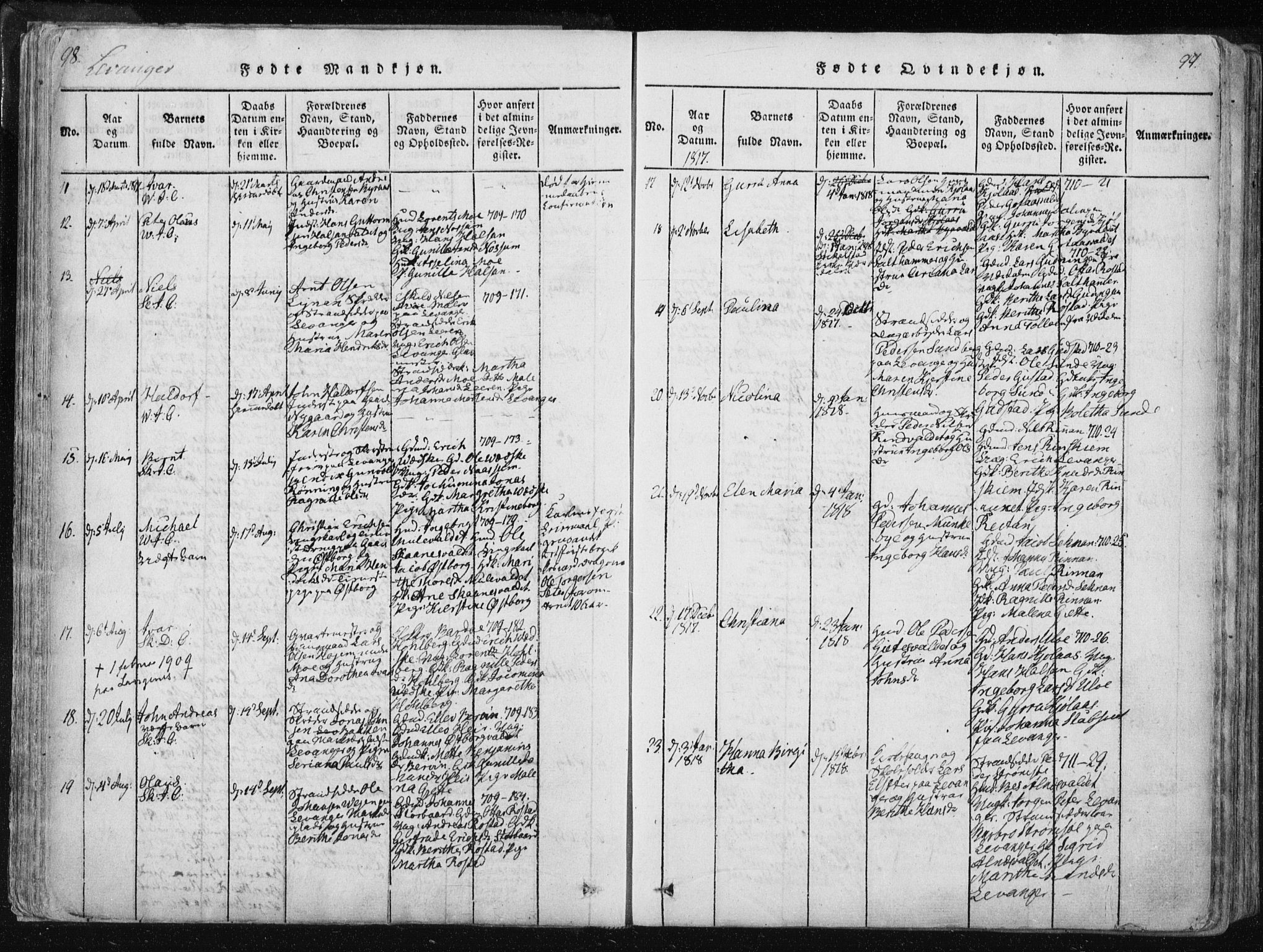 Ministerialprotokoller, klokkerbøker og fødselsregistre - Nord-Trøndelag, SAT/A-1458/717/L0148: Ministerialbok nr. 717A04 /2, 1816-1825, s. 98-99